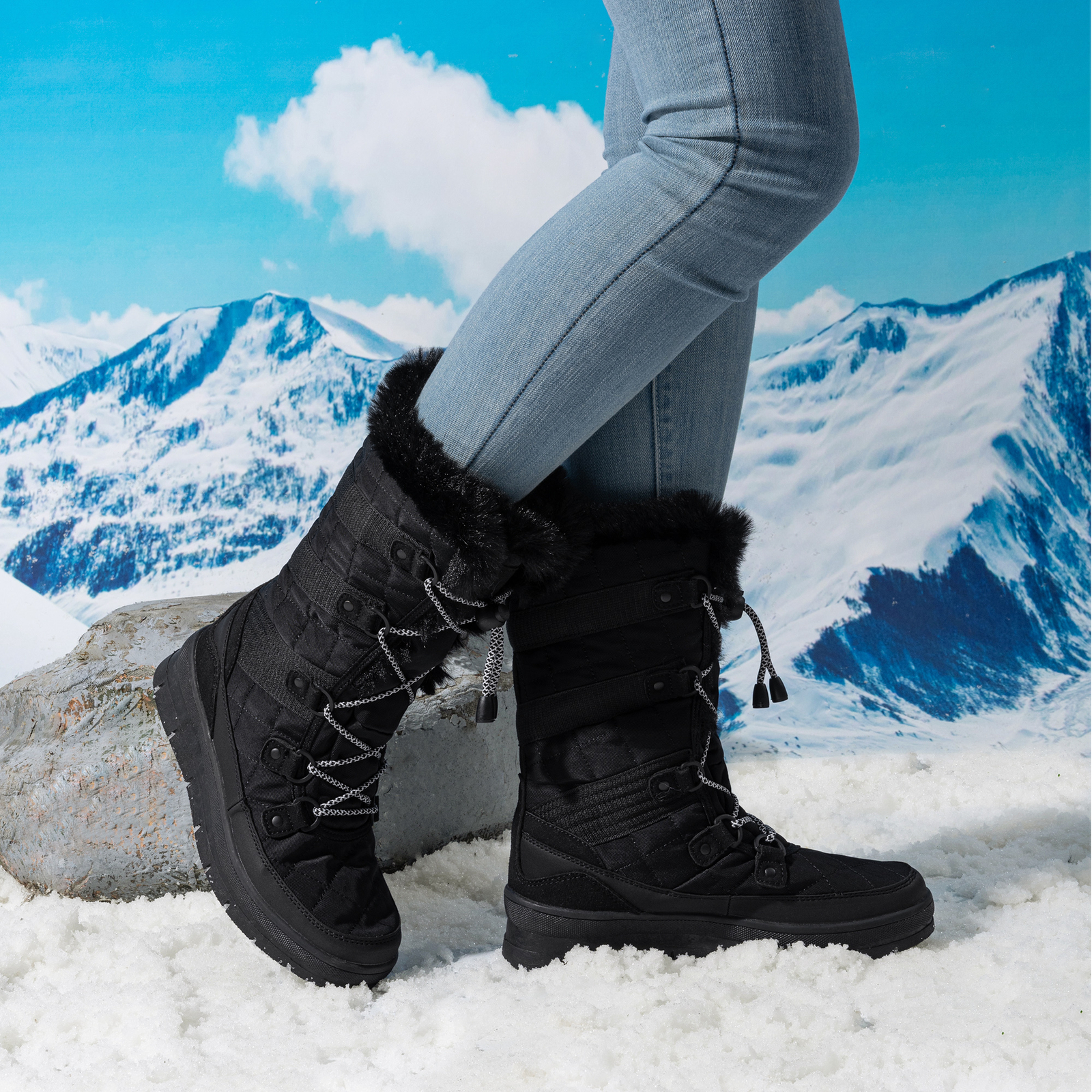 Women’s Snow Boots Soft Warm Fur Lined Lace up Mid Calf Outdoor Indoor Ski Boots