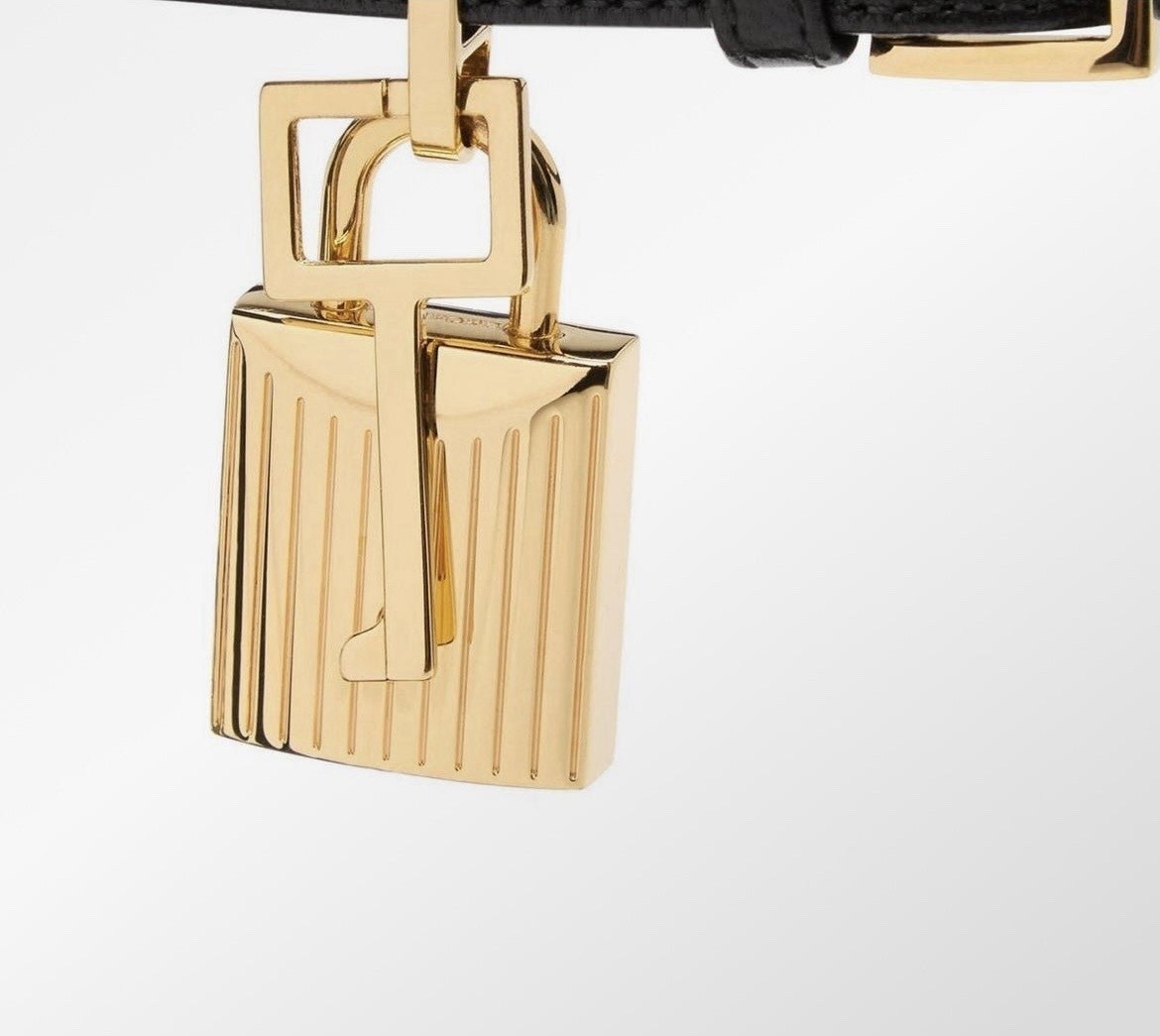 Tom Ford Black Leather Strappy Ankle Strap Padlock Sandals Gold HW 8 New Box