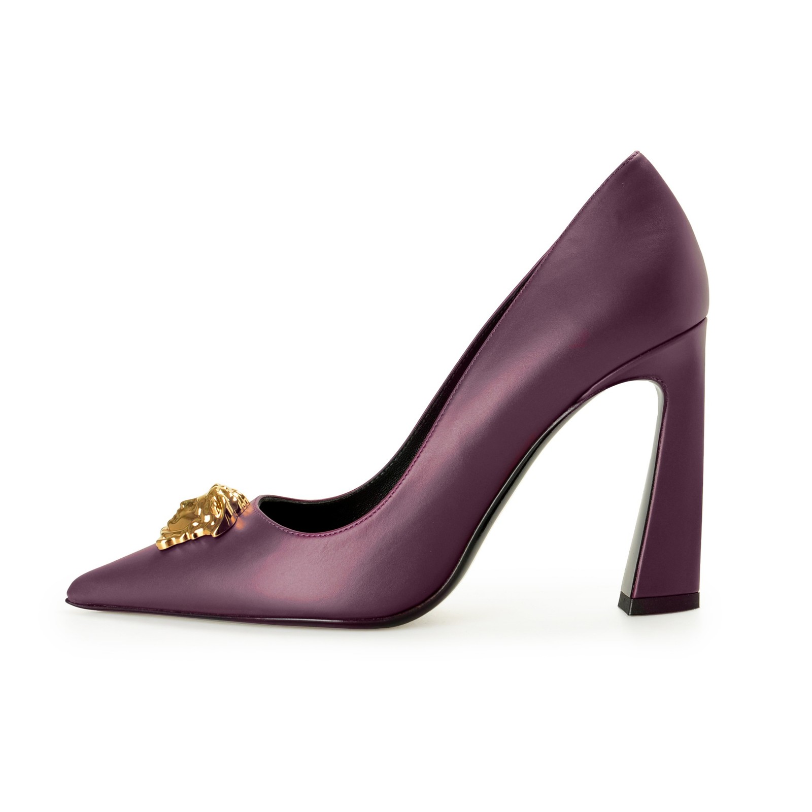 Versace Women’s Gold Medusa Deep Purple Leather Pump Shoes US 6 IT 36