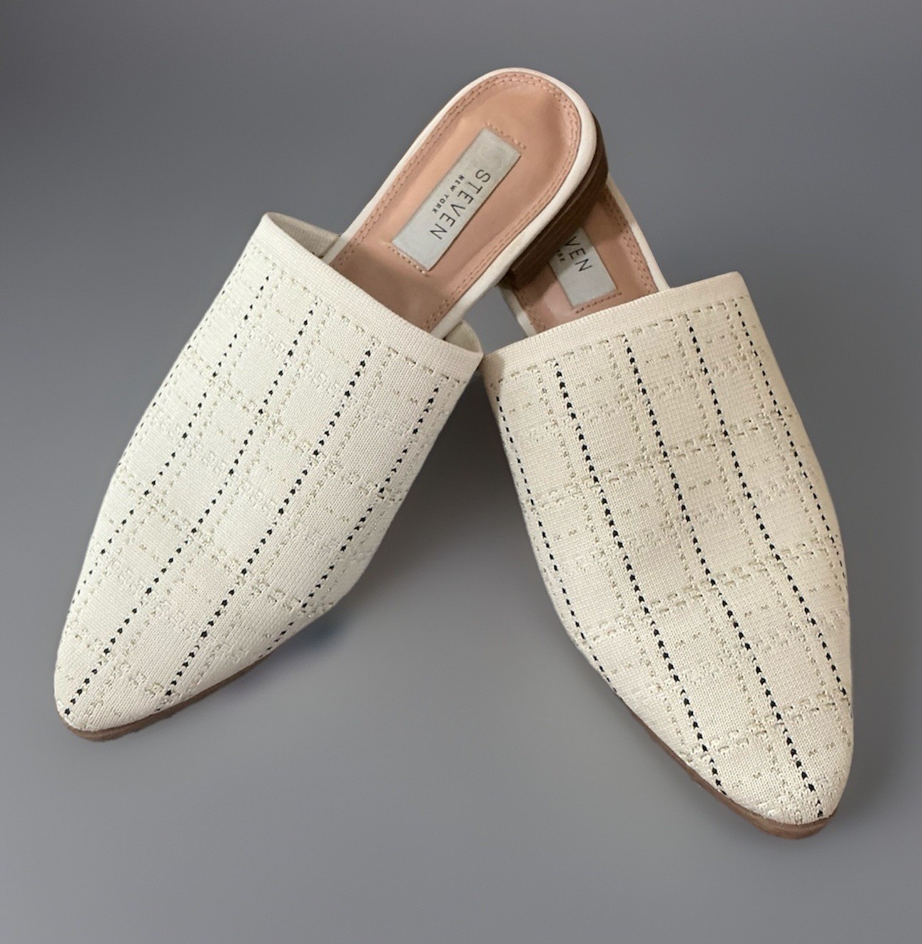 Steven New York Cream Neutral Woven Pointed Toe Mules Slip-On Size 7.5-EUC