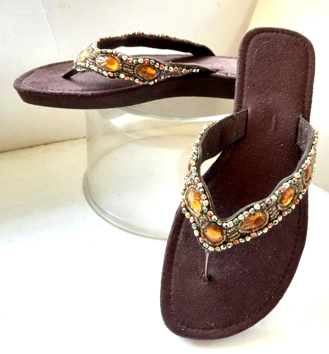 Bejeweled NEW Felt Covered Unbranded Flip-Flop Thongs Sz. 9W