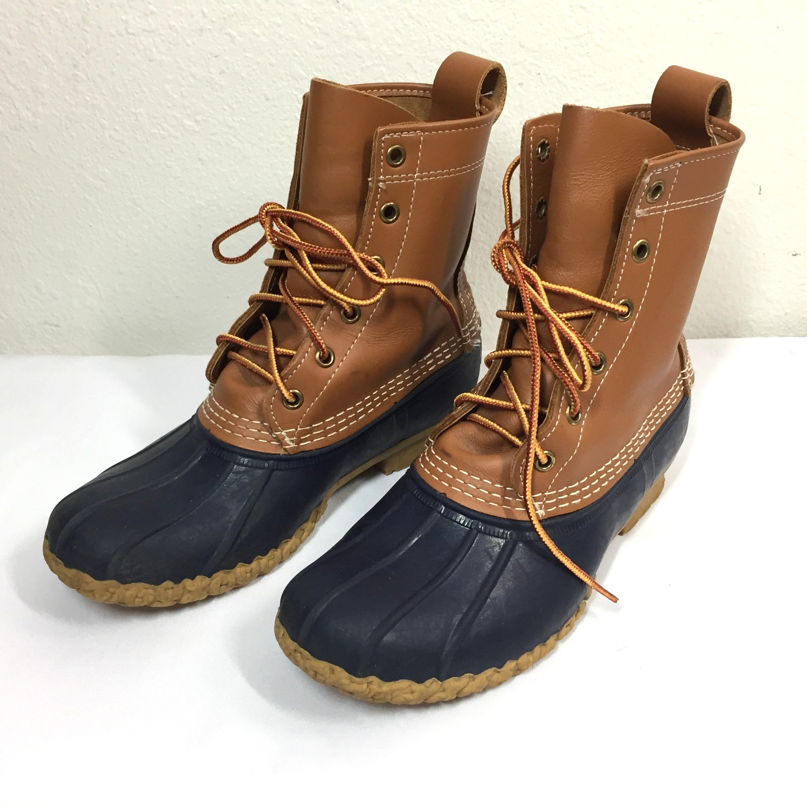 LL Bean Boots Womens 7 M Blue and Brown Rubber Duck Toe