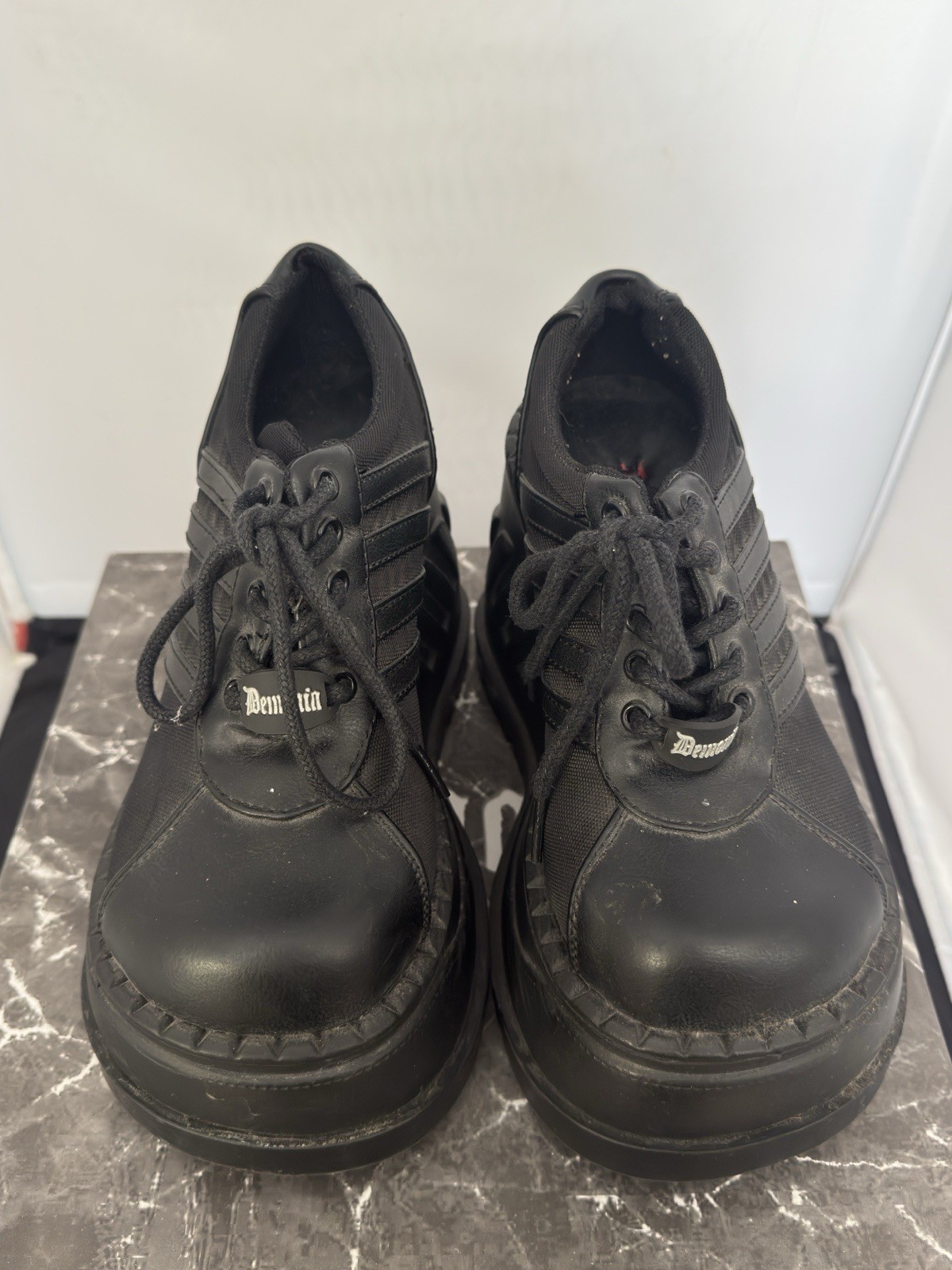 Demonia Stomp-08 Black Platform Shoes 90s Rave Cyber Goth Sneakers Size 6