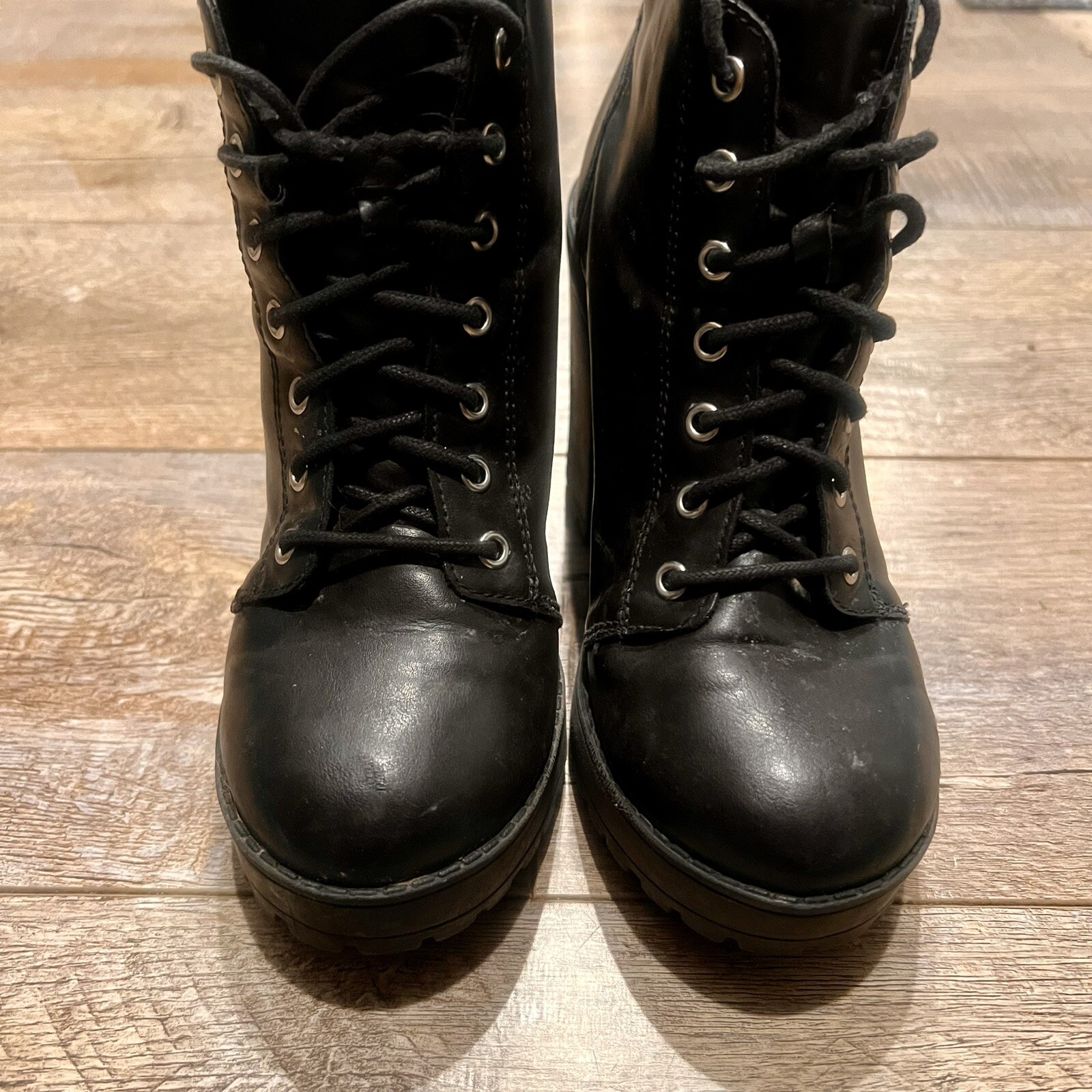 Vintage Gothic Chunky Platform Boots Heels 6 Y2k 90s Combat Emo Punk Scene Blk