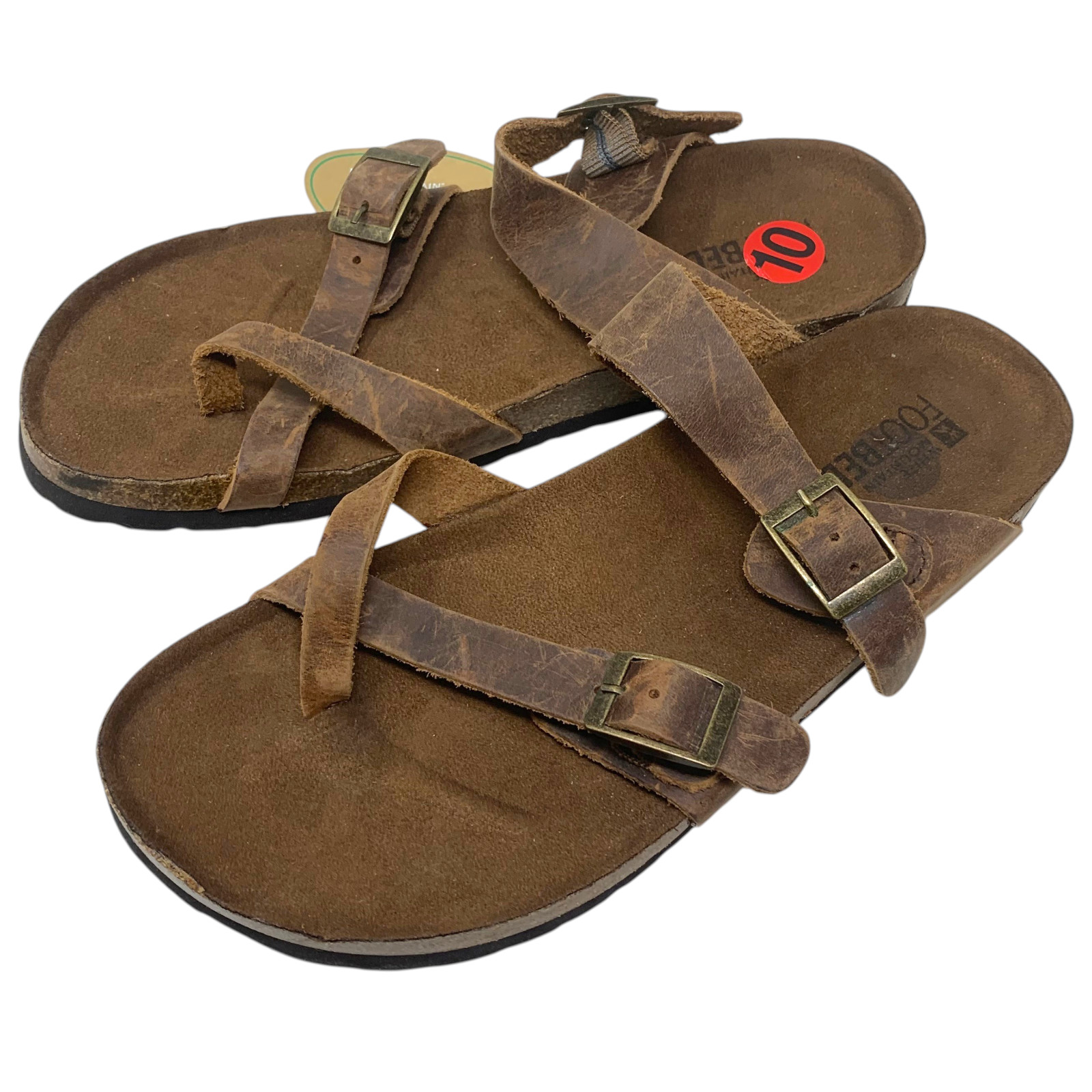 White Mountain Gracie Sandals Sz 10 Brown Distressed Leather Cork Footbed NWT