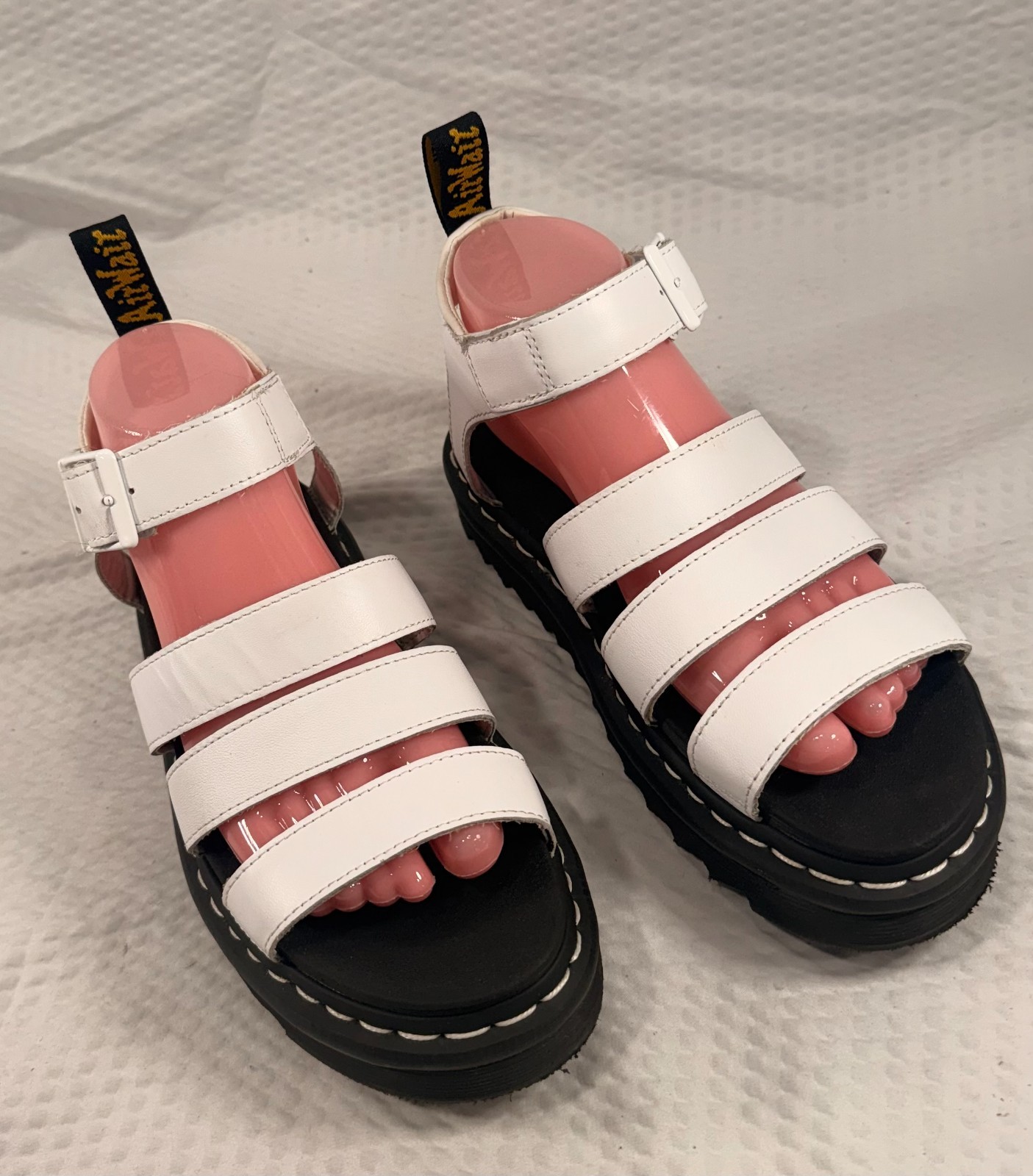 Womens Dr Martens Blaire Sandals Size 7 White Strap Black Sole Doc Martens