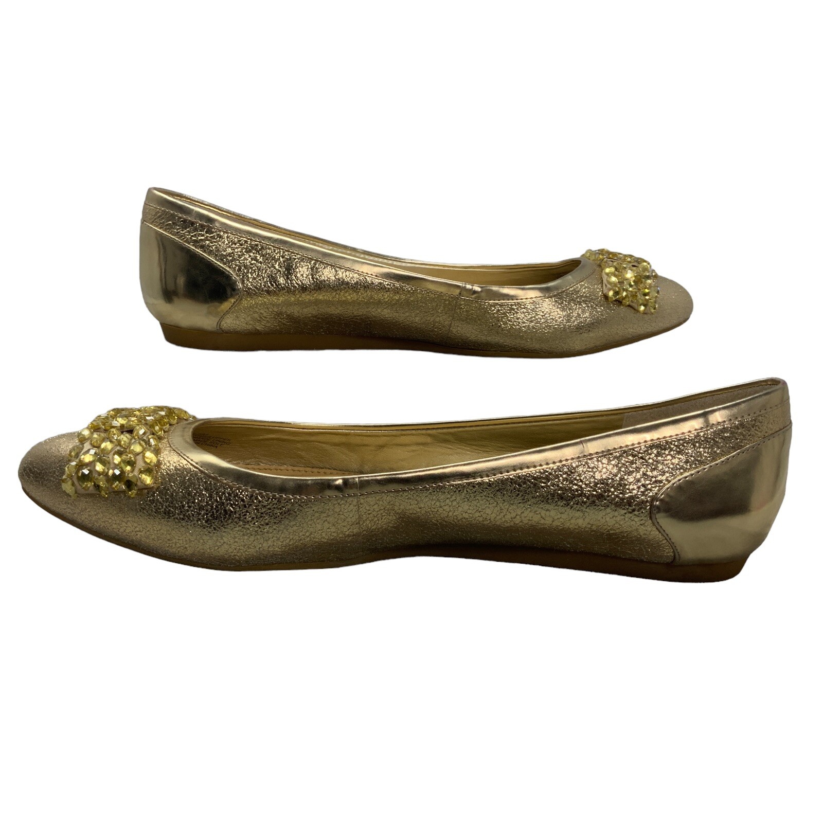 Gianni Bini Size 9.5M Gold Formal Ballet Flat Bow Leather Upper Pointed Toe