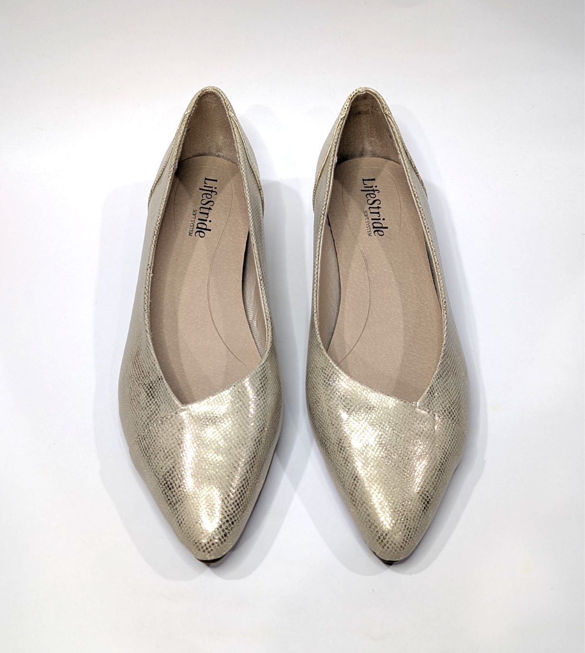 LifeStride Promise Platino Gold Lizard Women’s Pointed Toe Flats – Size 8 NWB