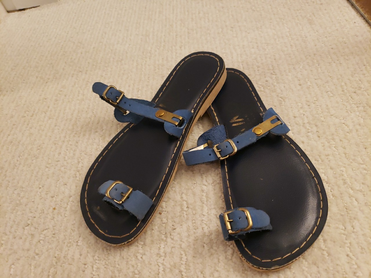 kino sandals Sz 6 Madeline Blue Leather Toe Loop Sandals Rare Vintage