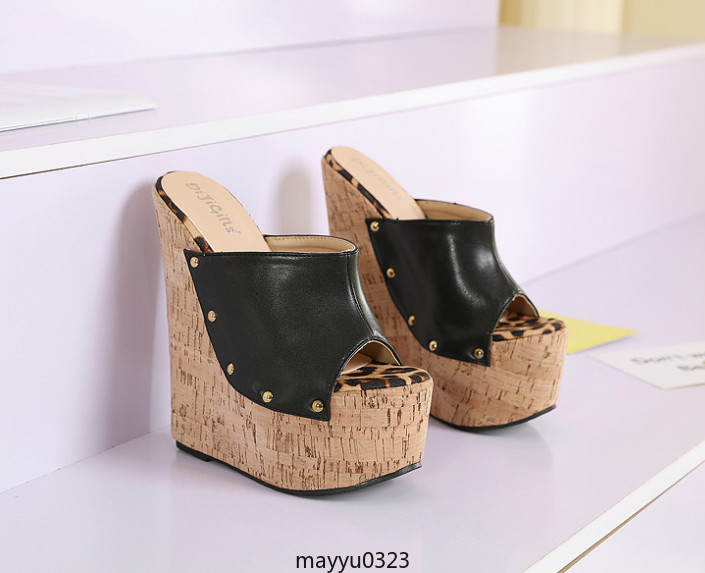 Women’s Peep Toe Rivet Wedge High Heel Platform Slip On Sandals Studded Shoes