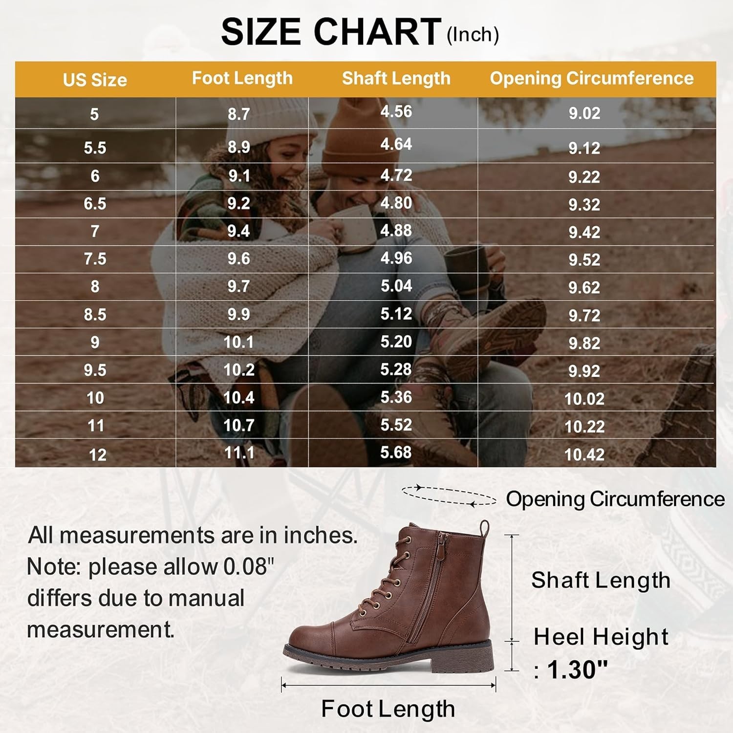 Vepose Women’s 910 Ankle Boots Lace up, Flat Combat Low Heel Cognac Size 8