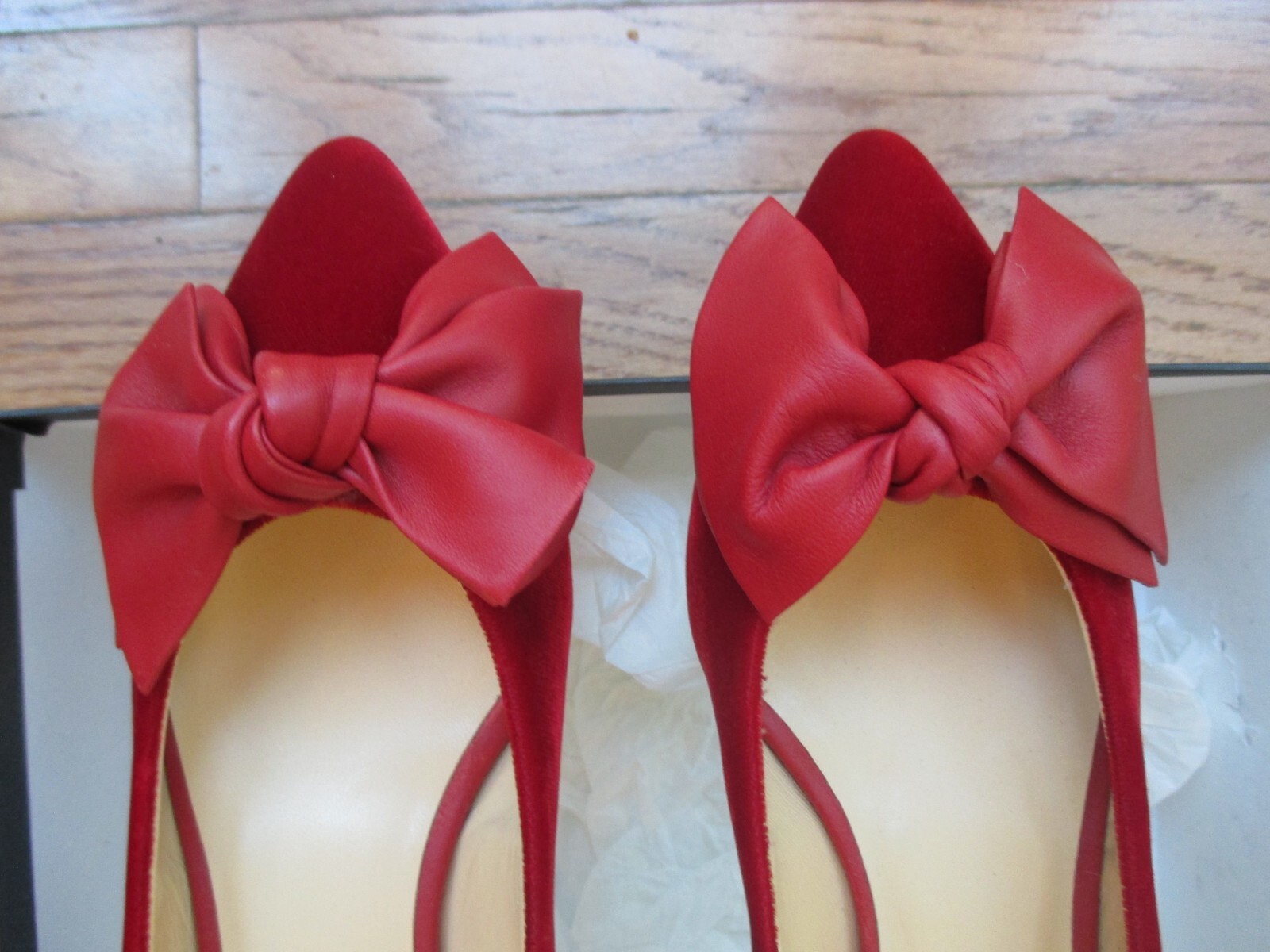 NIB Chiara Boni La Petite Robe Red Bow Accent Velvet Ballet Flats 7/37 Italy