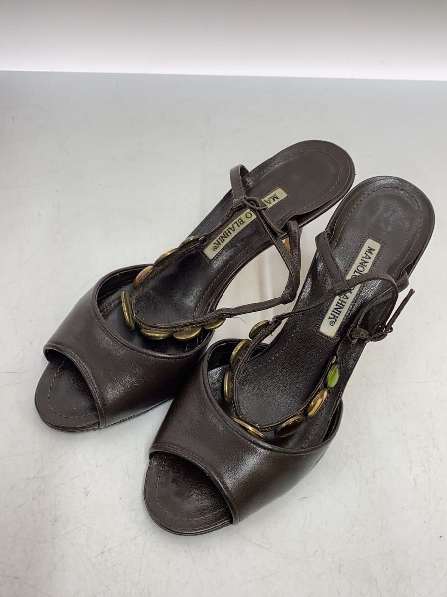 MANOLO BLAHNIK Sandals EU:37.5 US:7.5 Brown Leather Strap Heel