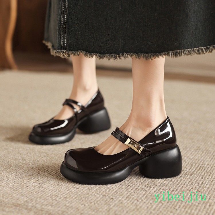 Womens Big Round Toe Mary Jane Mid Chunky Heel Dress Formal Shoes Spring Autumn