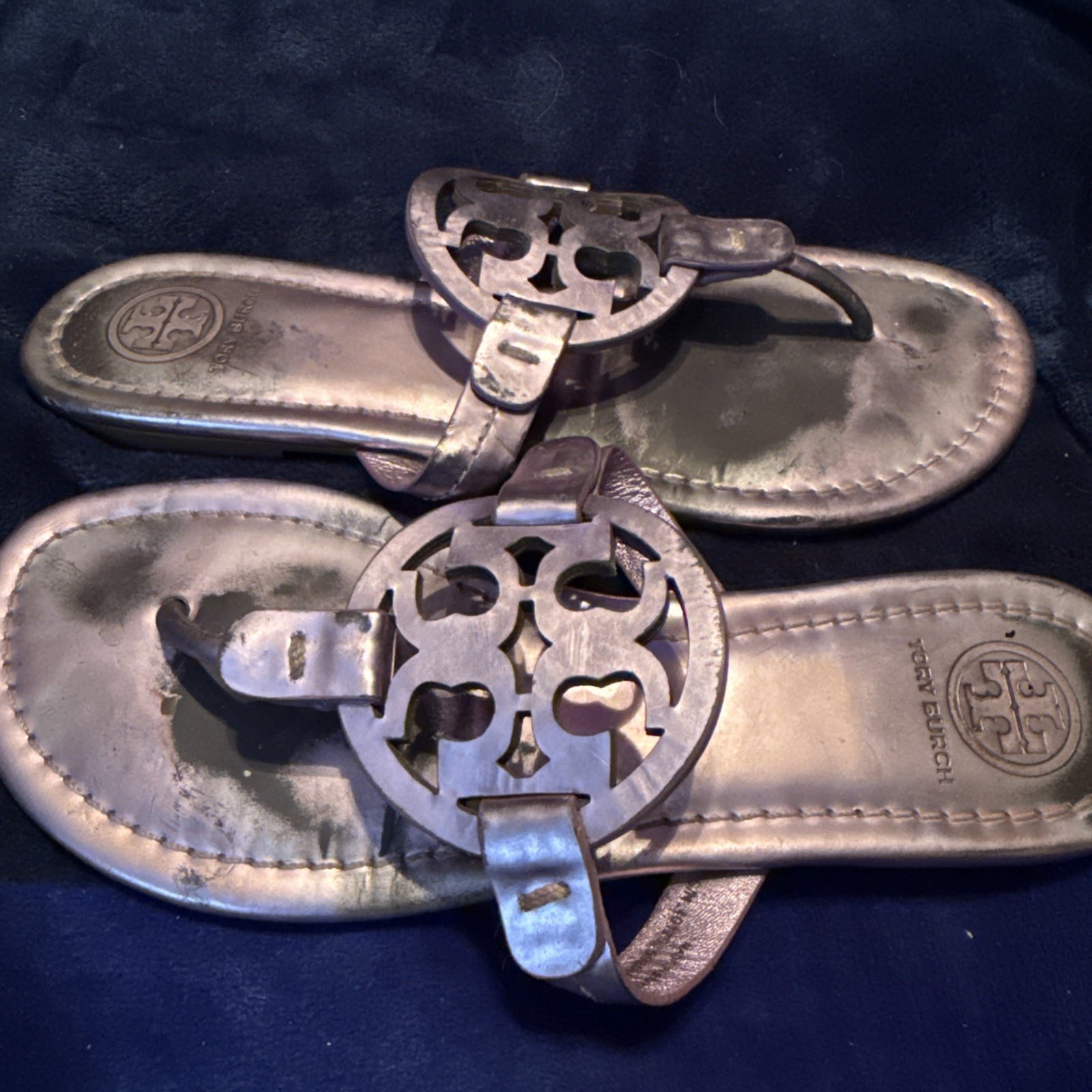 Tory Burch Miller Mirrored Lilac/Lavendar Leather Sandals Sz 6 M See pictures