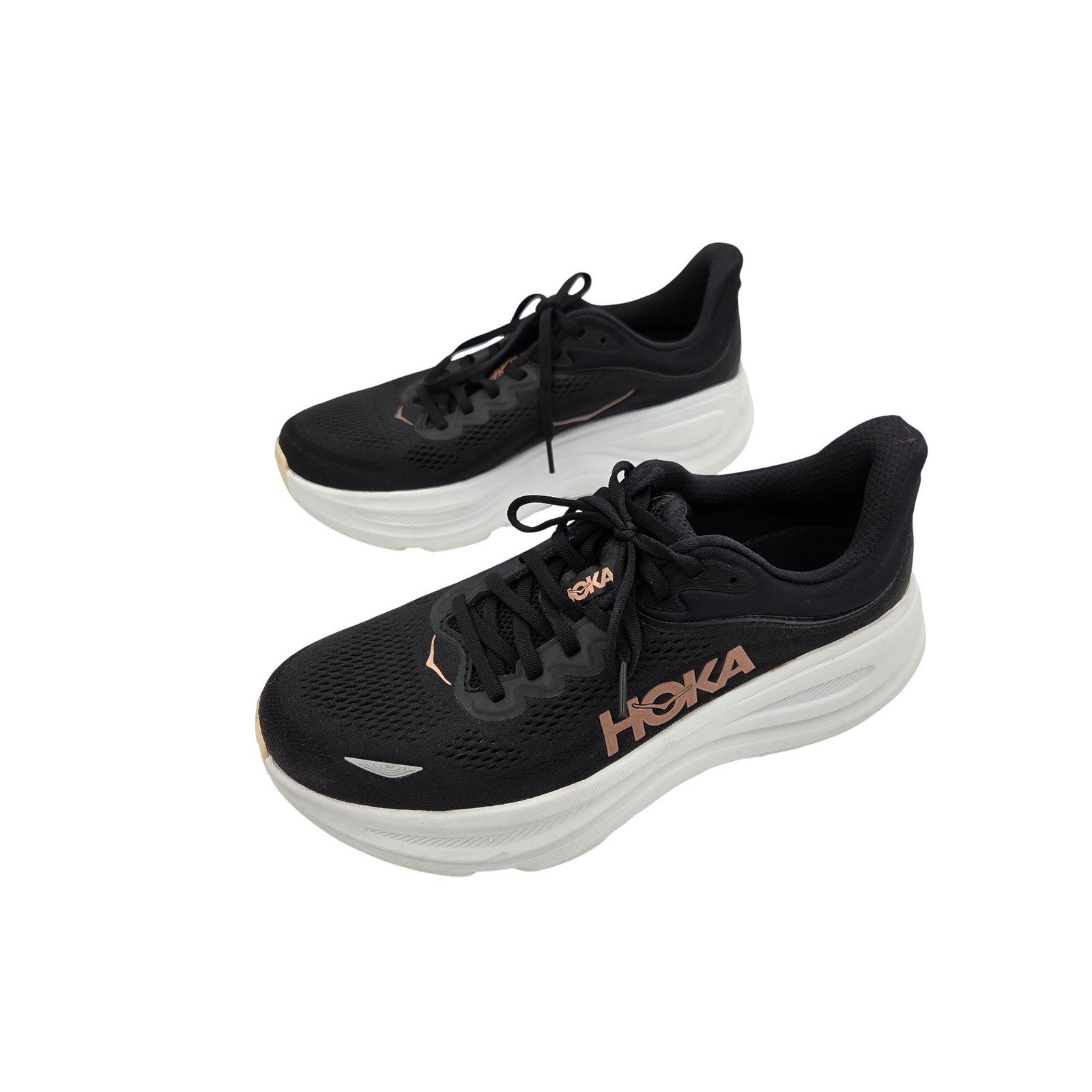 Hoka Bondi 9 Womens Running Shoes Black Rose Gold Sneakers