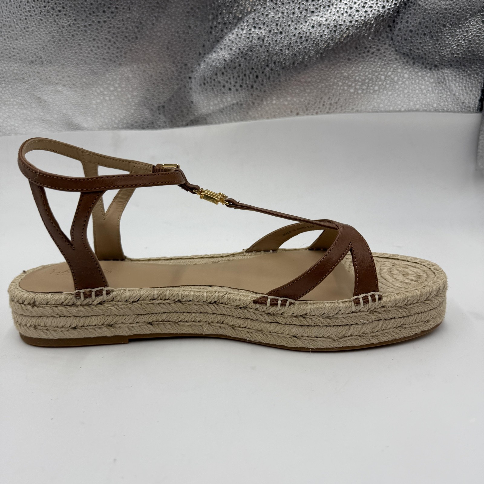 Lauren Ralph Lauren Payton Espadrille Sandals Shoes Womens 9.5 Brown Leather
