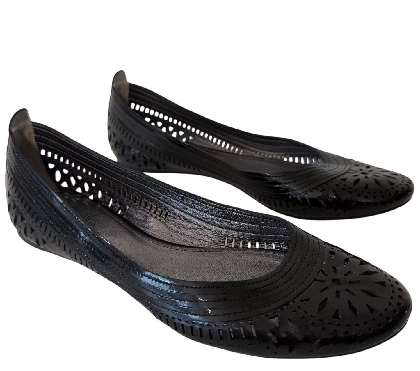 Belle By Sigerson Morrison Black Andromeda Patent Leather Ballet Flats Sz 8.5 S2