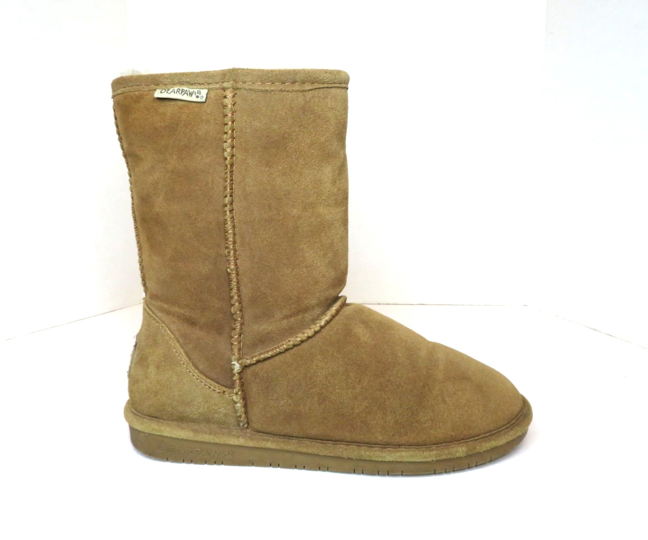 Bearpaw Emma Short Boots Womens Size 9 Suede Sheepskin Wool Hickory Brown 608W