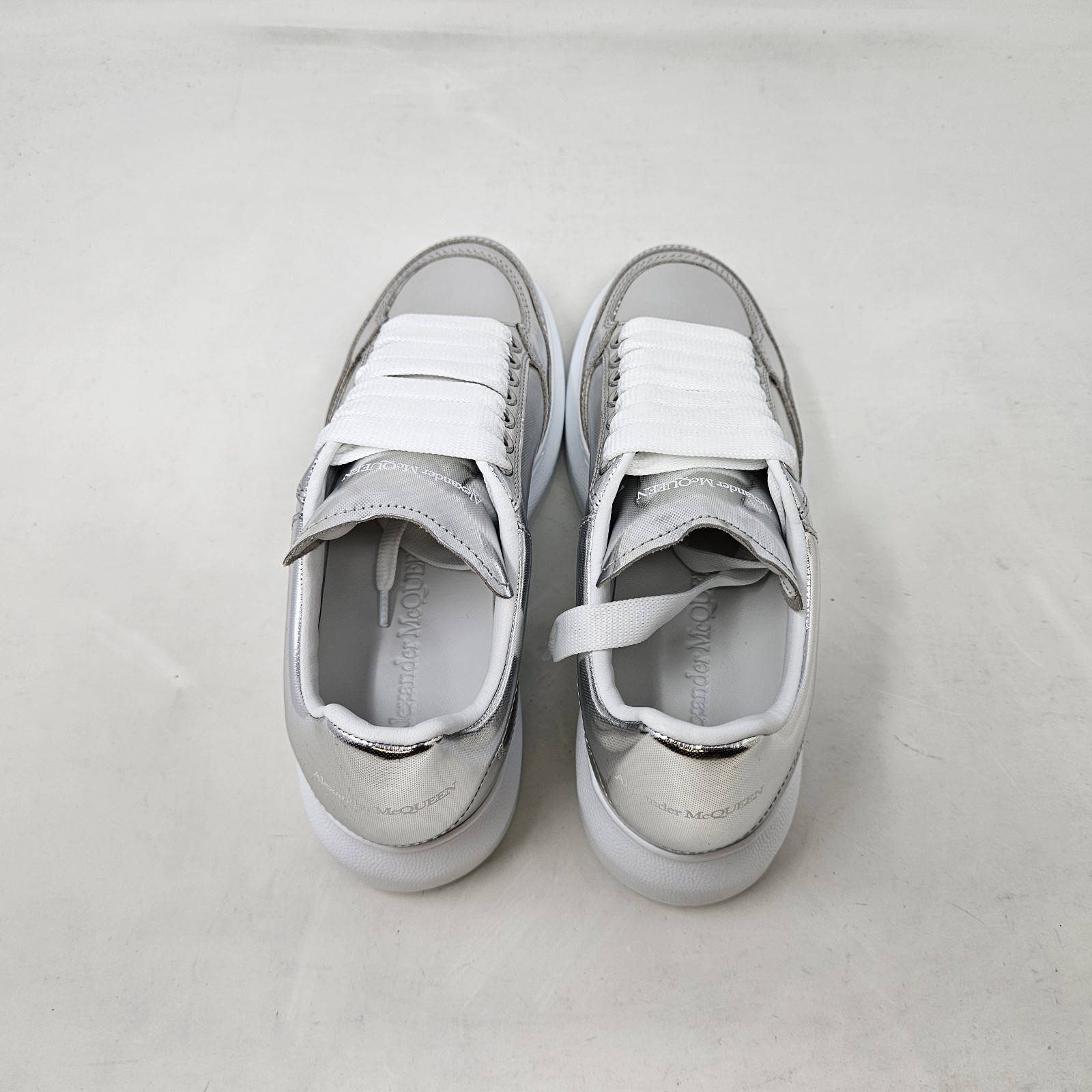Alexander McQueen Oversized Silver Chrome Fashion Sneakers / Women’s US 5, EU 35