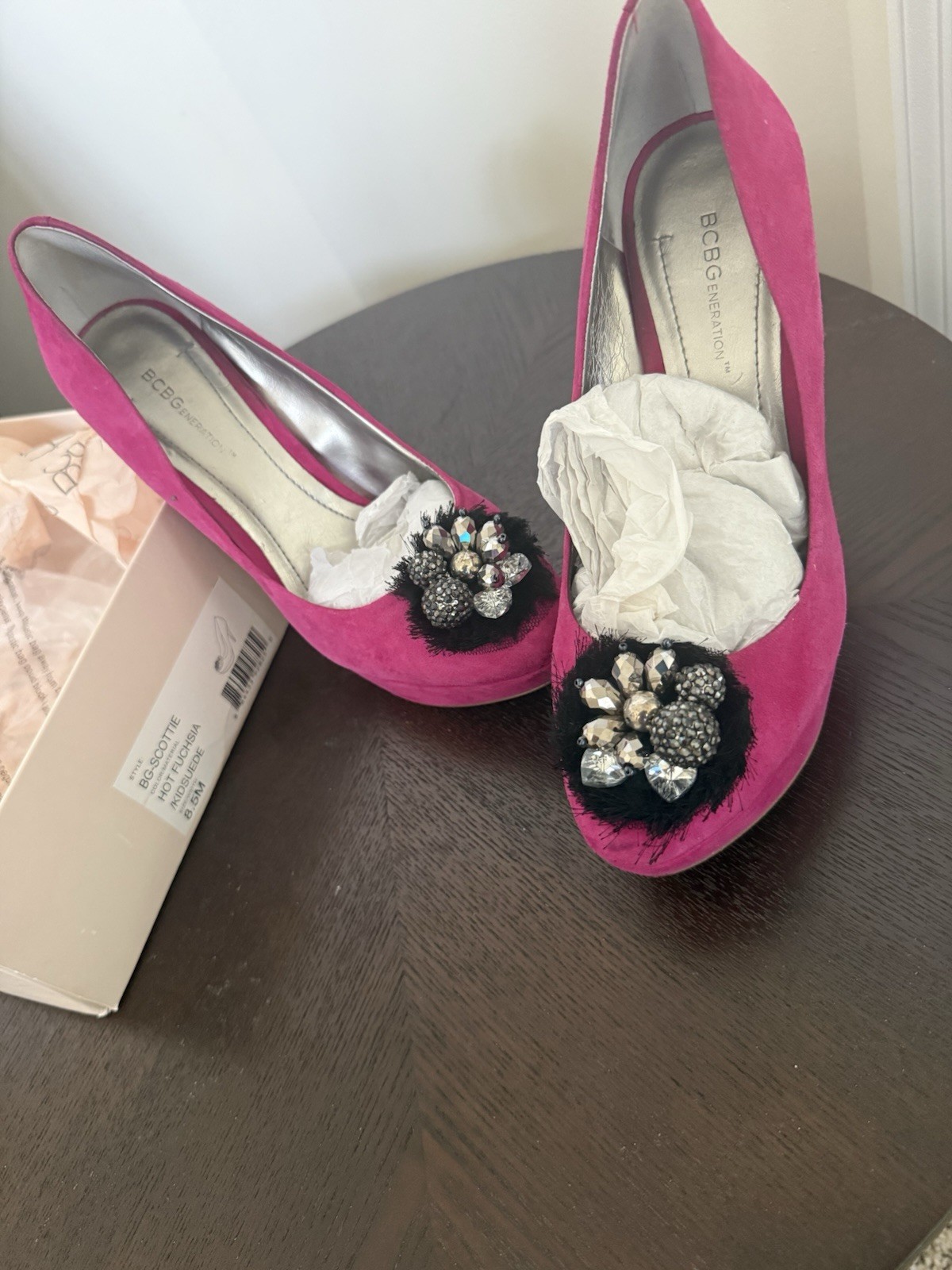 BCBGeneration Pink Suede Rhinestone Beaded Round Toe Stiletto Pumps 8.5M