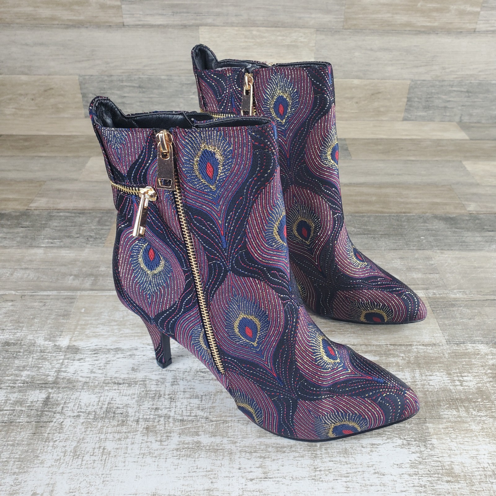 Bellini Claudette Womens Ankle Boots Sz 10 Peacock Feather Print Side Zipper