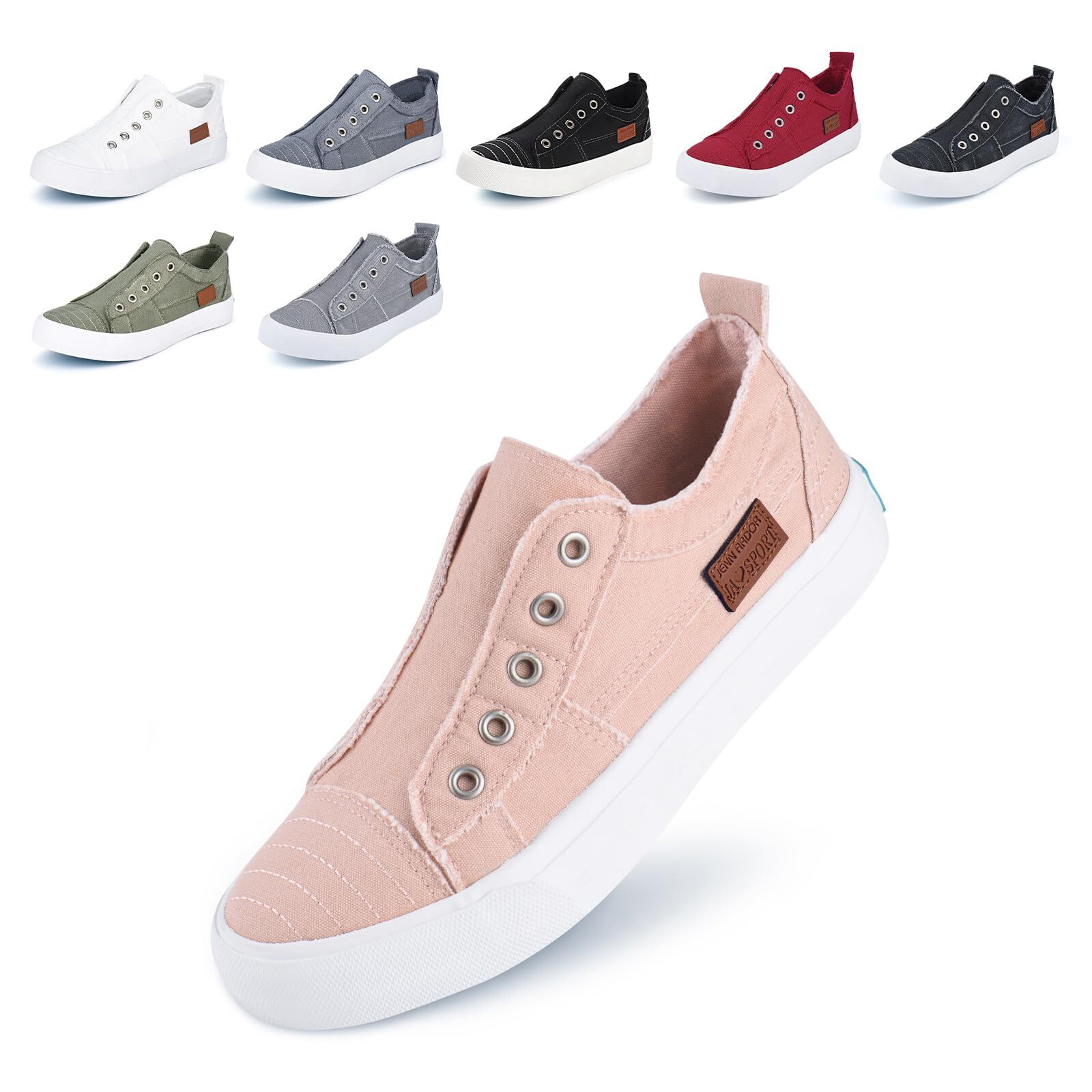 Womens Slip On Fashion Sneakers No Laces Casual Canvas Flats Tennis Walking Shoe