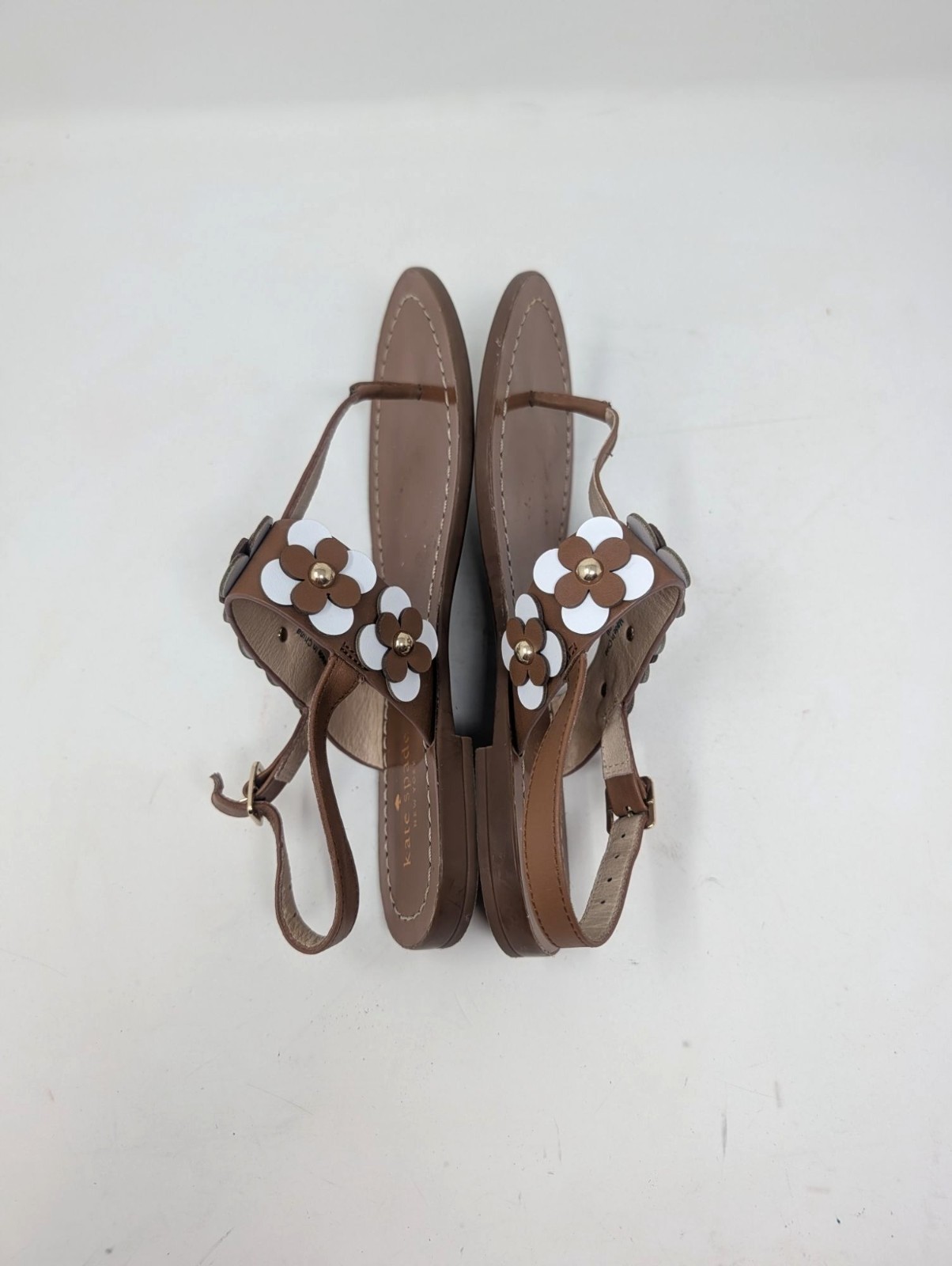 Kate Spade Thong Sandals 6 Brown Leather Flat Floral