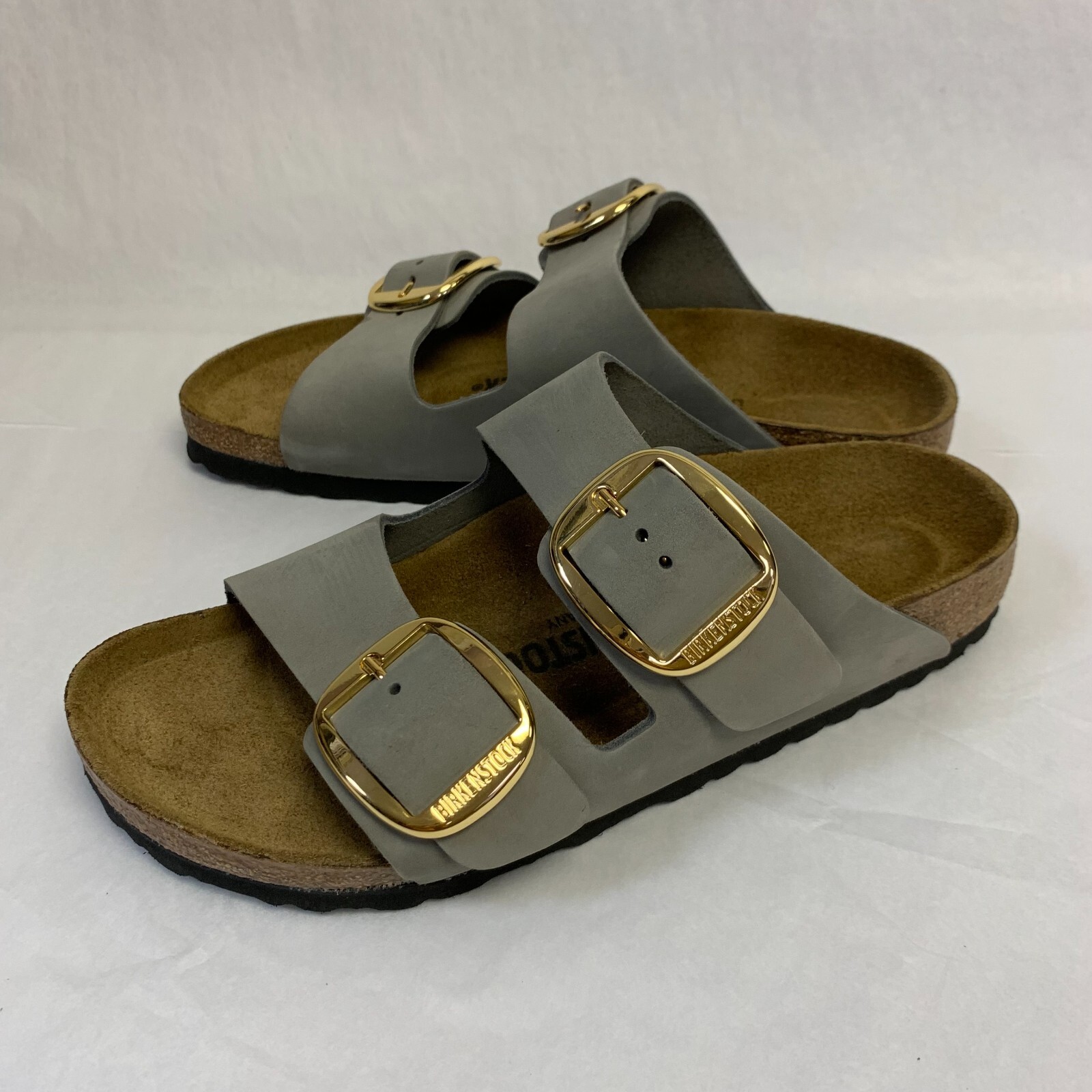Birkenstock New w/ Box Arizona Dove Gray + Gold Big Buckle Nubuck N -Select Size