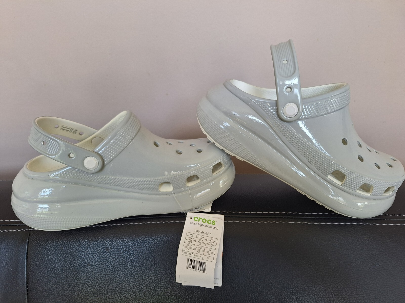 Crocs Crush High Shine Gray Clogs Women 8 Men 6 Comfort Platform NEW