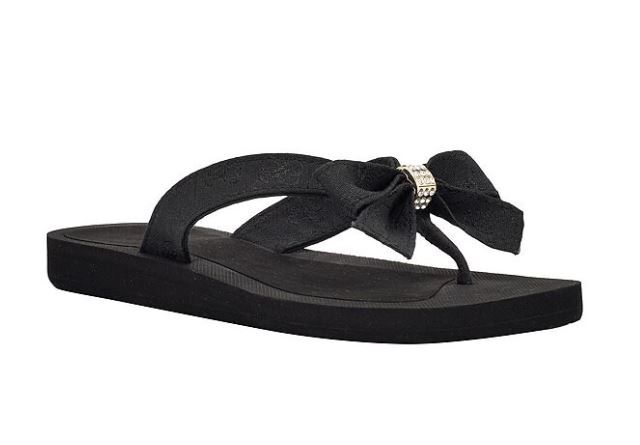 NEW WOMEN’S GUESS TUTA BLACK FLIP FLOPS BOW RHINESTONE ACCENT 5,6,7,8,9,10