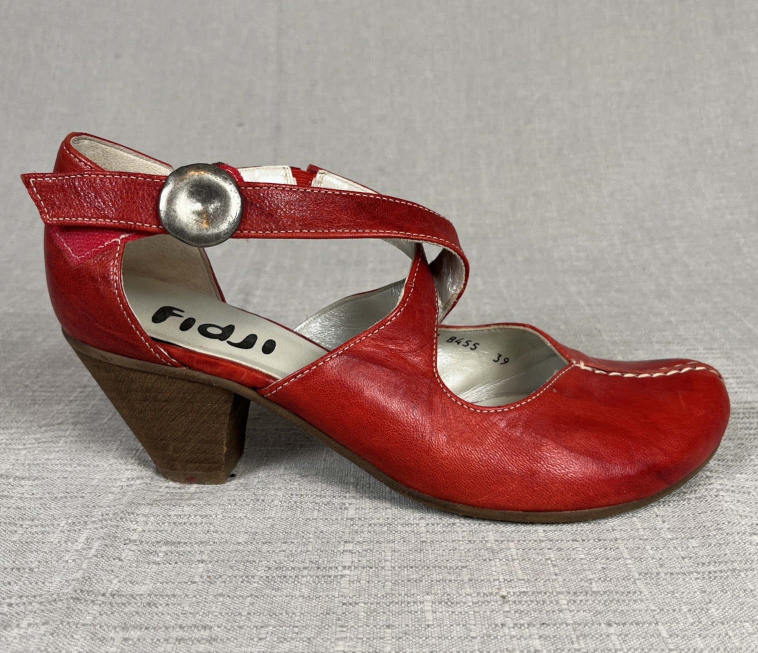 Fidji Womens Leather Mary Jane Shoes Block Heels Strappy Size 39 Cut Out Boho