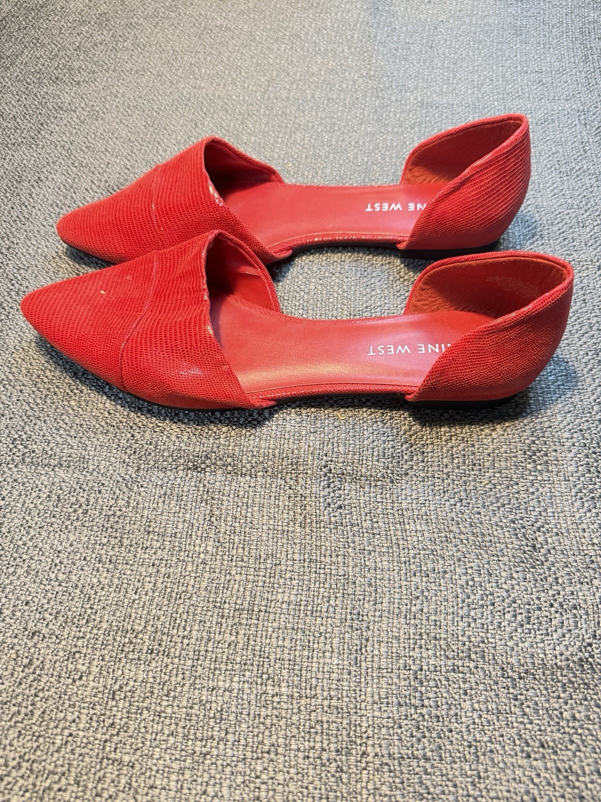 Nine West Women’s Red Pointed Toe Slip-On D’Orsay Flats Textured 7.5