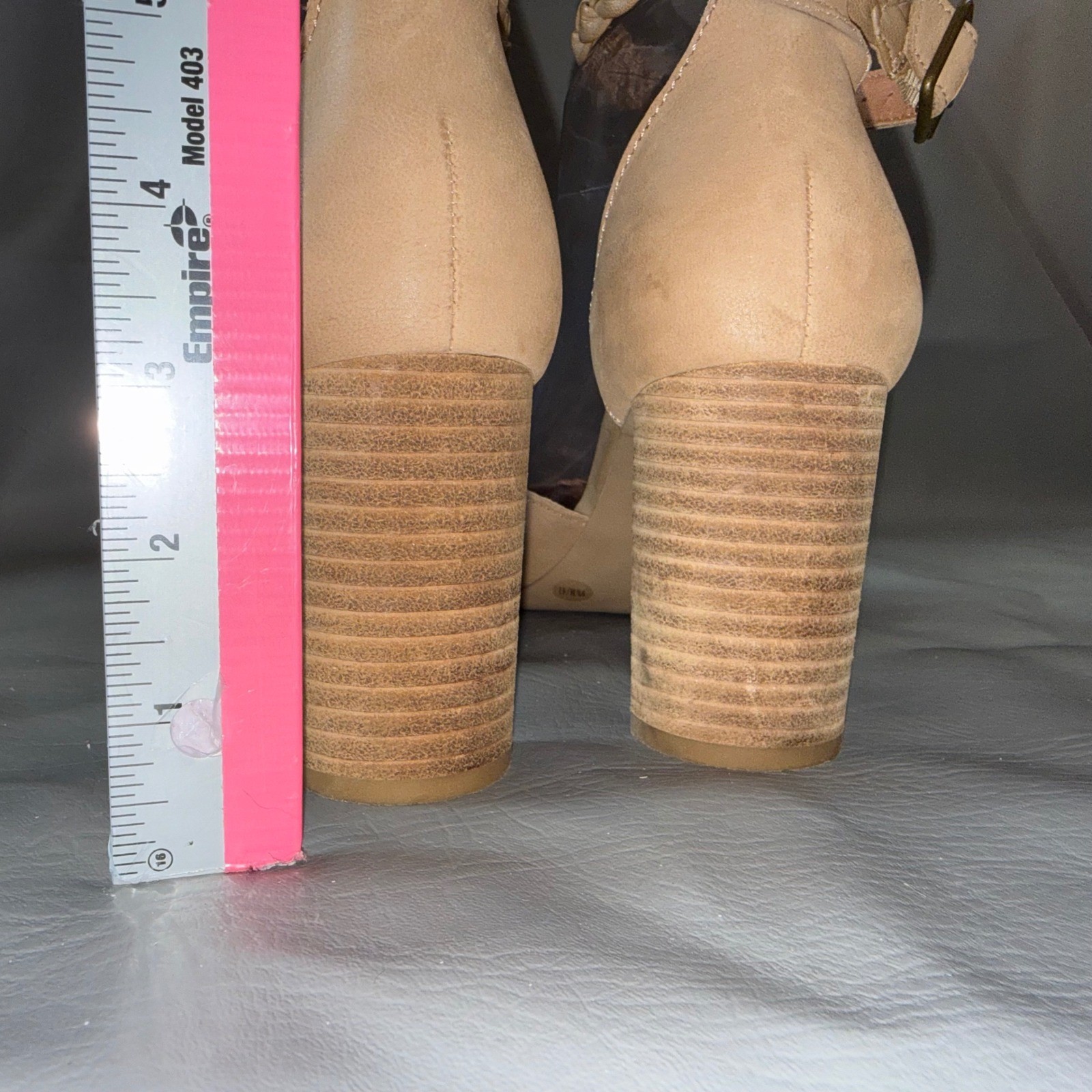 Lucky Brand Memyia Tan Leather Braided Ankle Strap Block Heel Pumps Shoes 9.5M