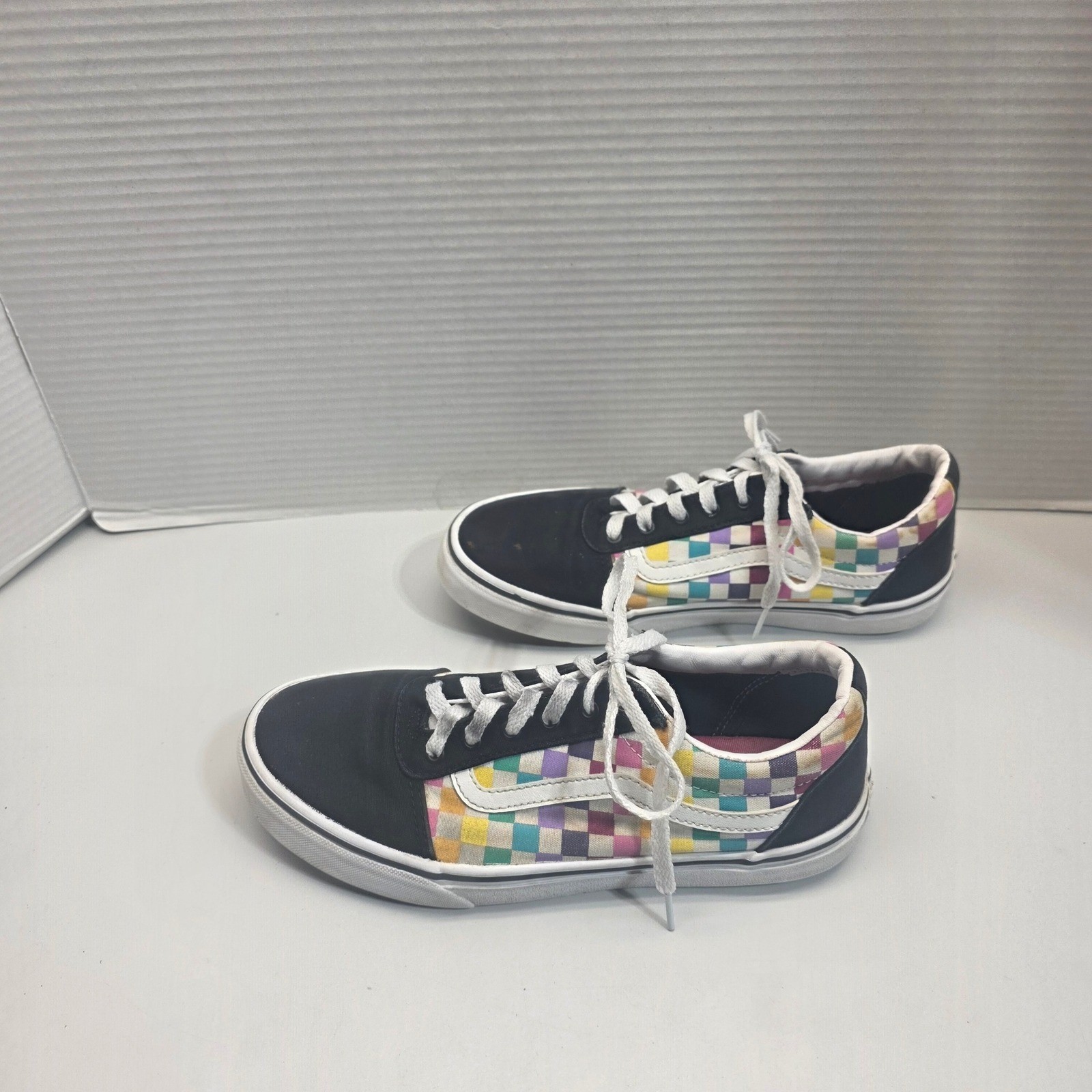 Vans Old Skool Rainbow Checkerboard Black Sneakers Skate US Missy 6.0 500714