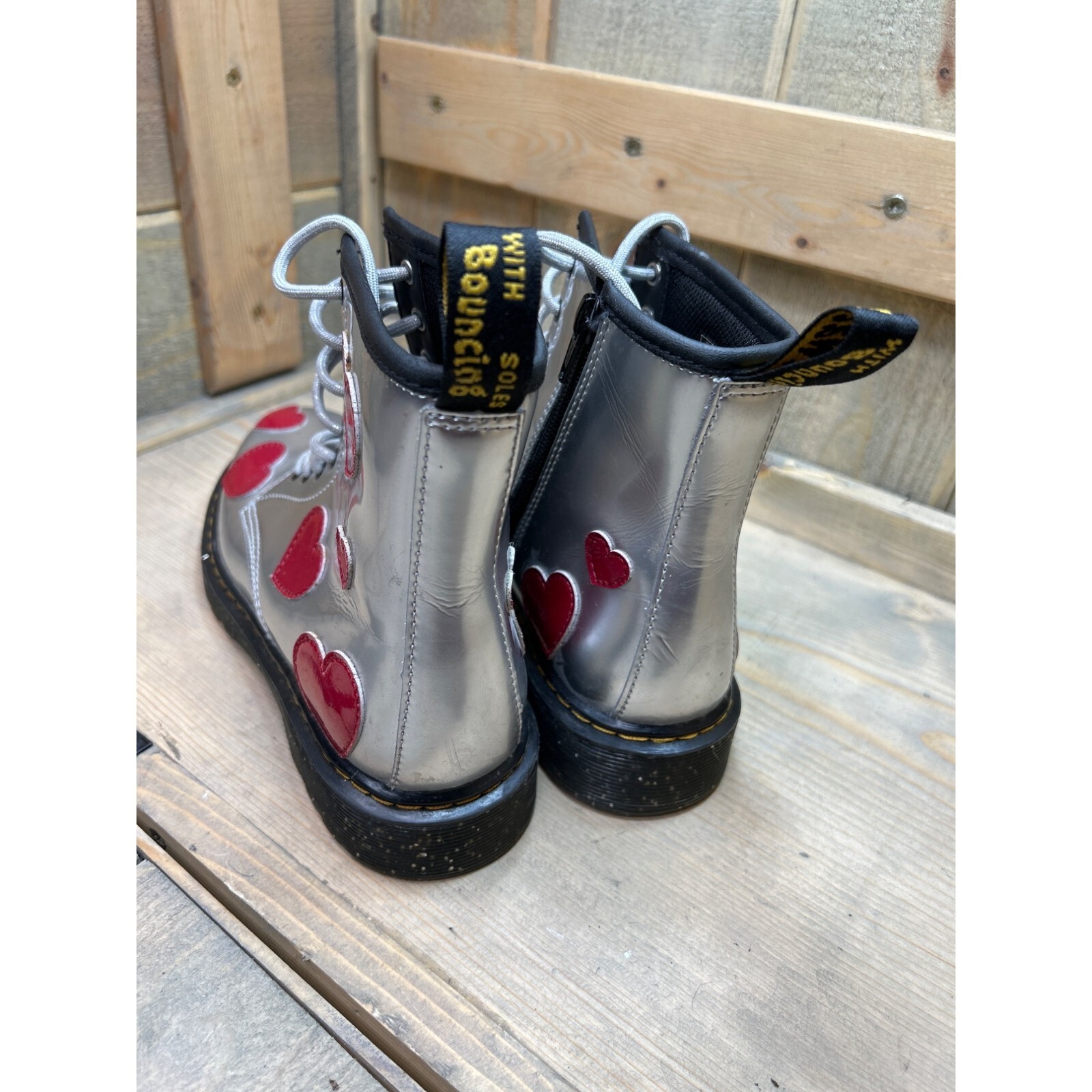 Dr. Martens 1460 J Silver Hearts Boots Metallic US 5L UK 3 EU 36 Glitter 1460J