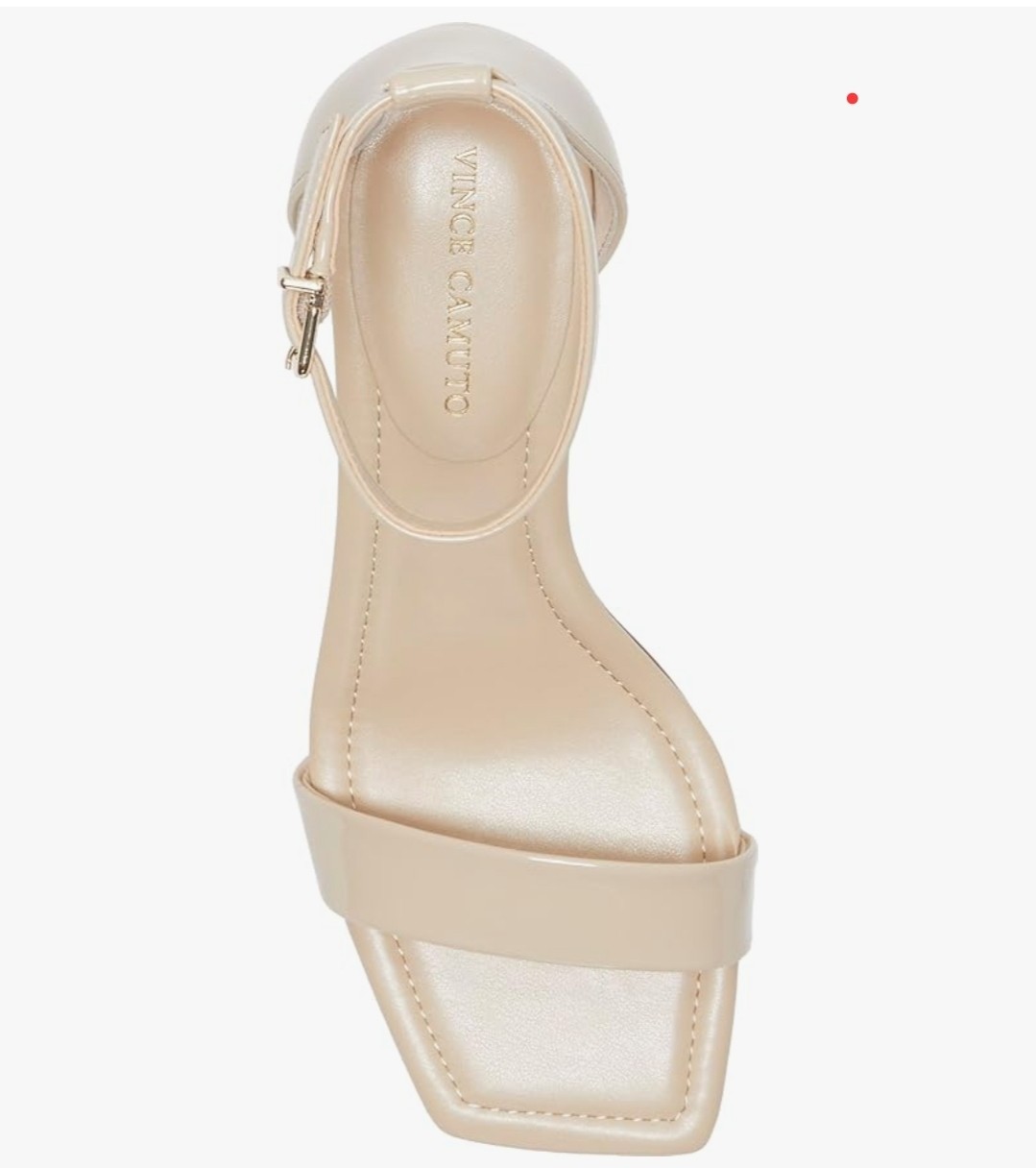 Vince Camuto Sz 5.5M Vinkely Square Toe Kitten Heel Sandals Café Patent Leather