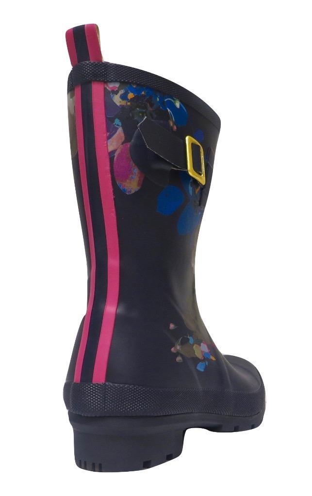 New NIB Joules Navy Blue Pink Floral Rubber Molly Mollywelly Rain Boots Rainboot