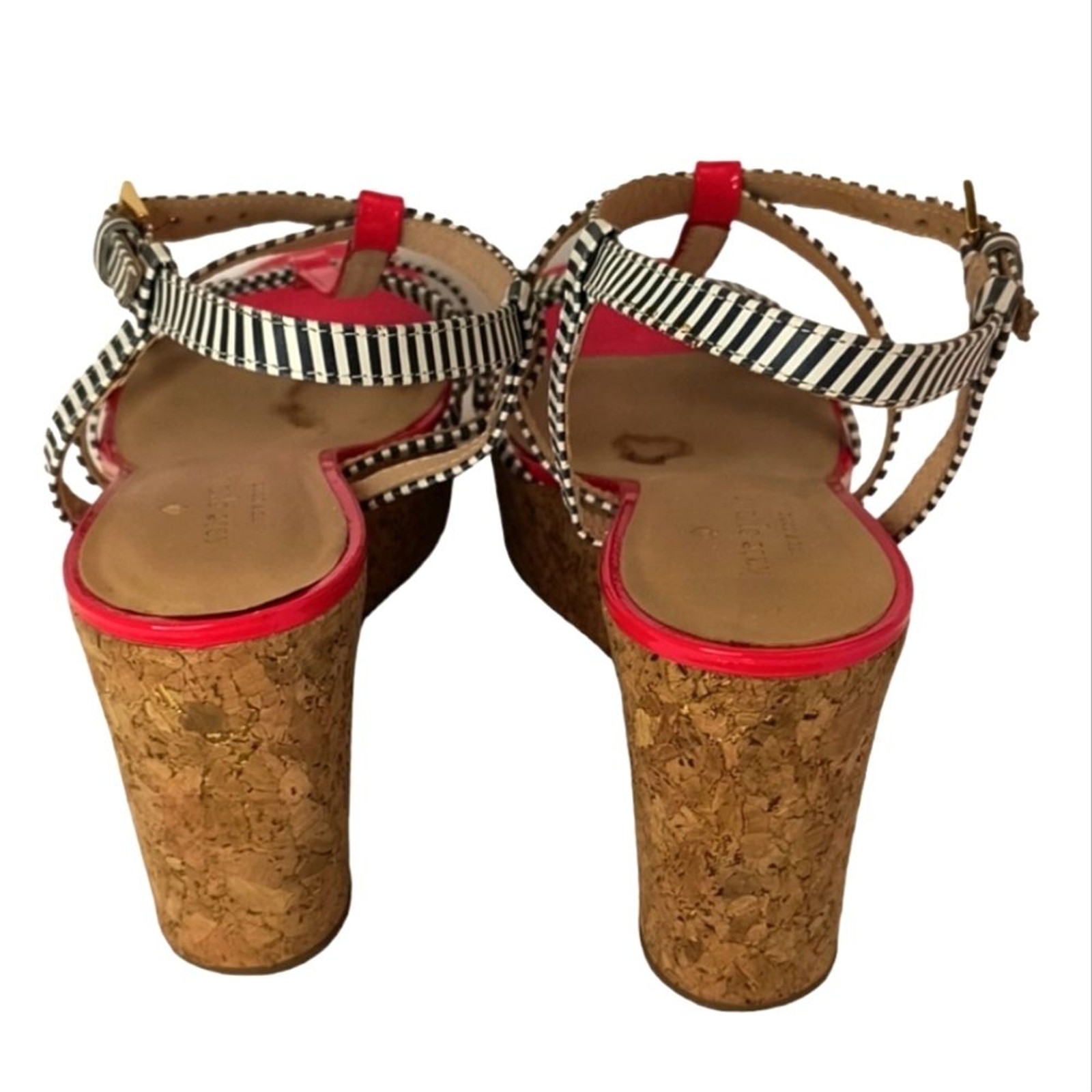 Kate Spade Tropez Striped Patent Leather Cork Wedges Sandal sz: 8.5M