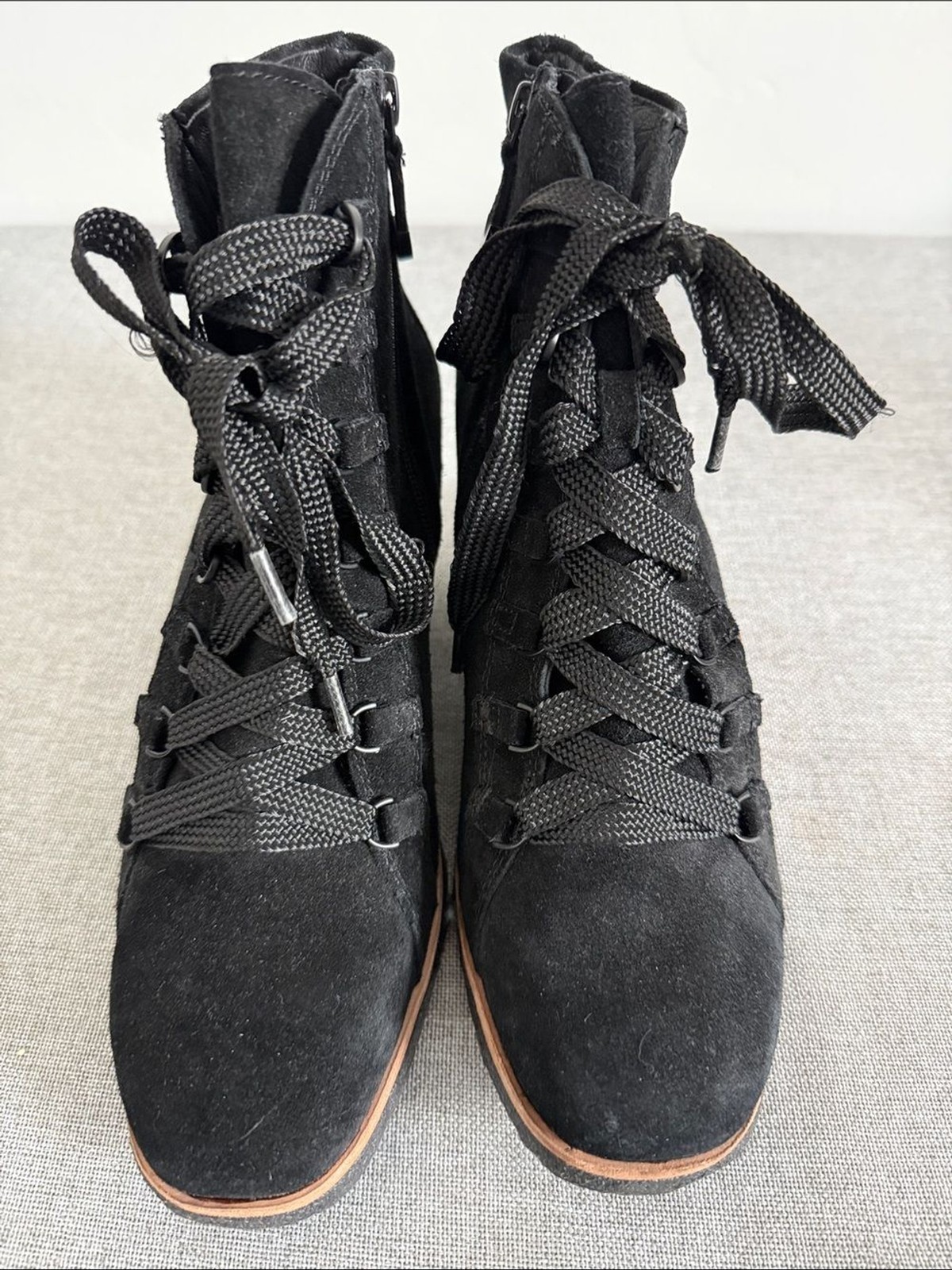 Earth Kalmar Black Suede Lace-Up Wedge Ankle Boots
