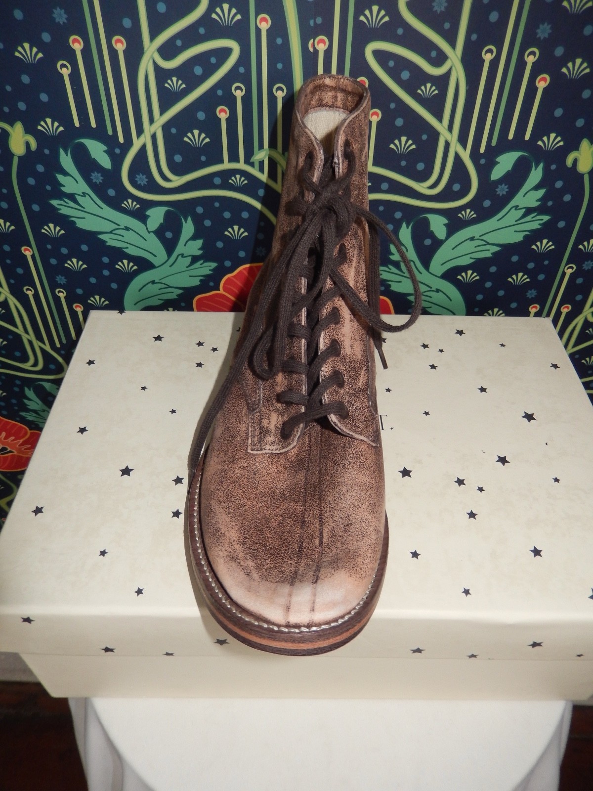 The Great. Brown Distressed Leather Boots Workwear Granny Lace Up Boxcar Vintage