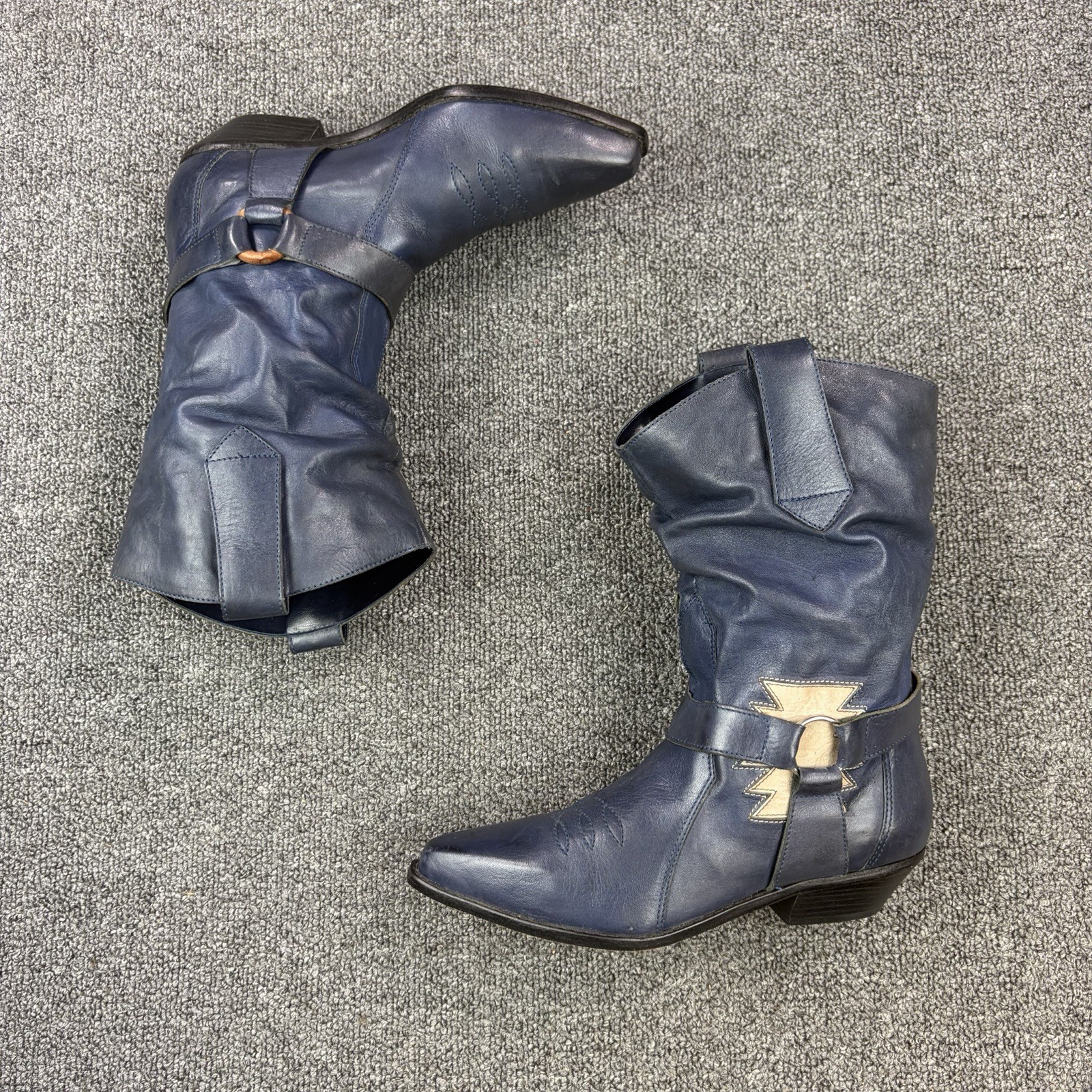 Vintage Dingo Sample Boots Womens 6 Blue Slouch Western Harness Distressed RARE