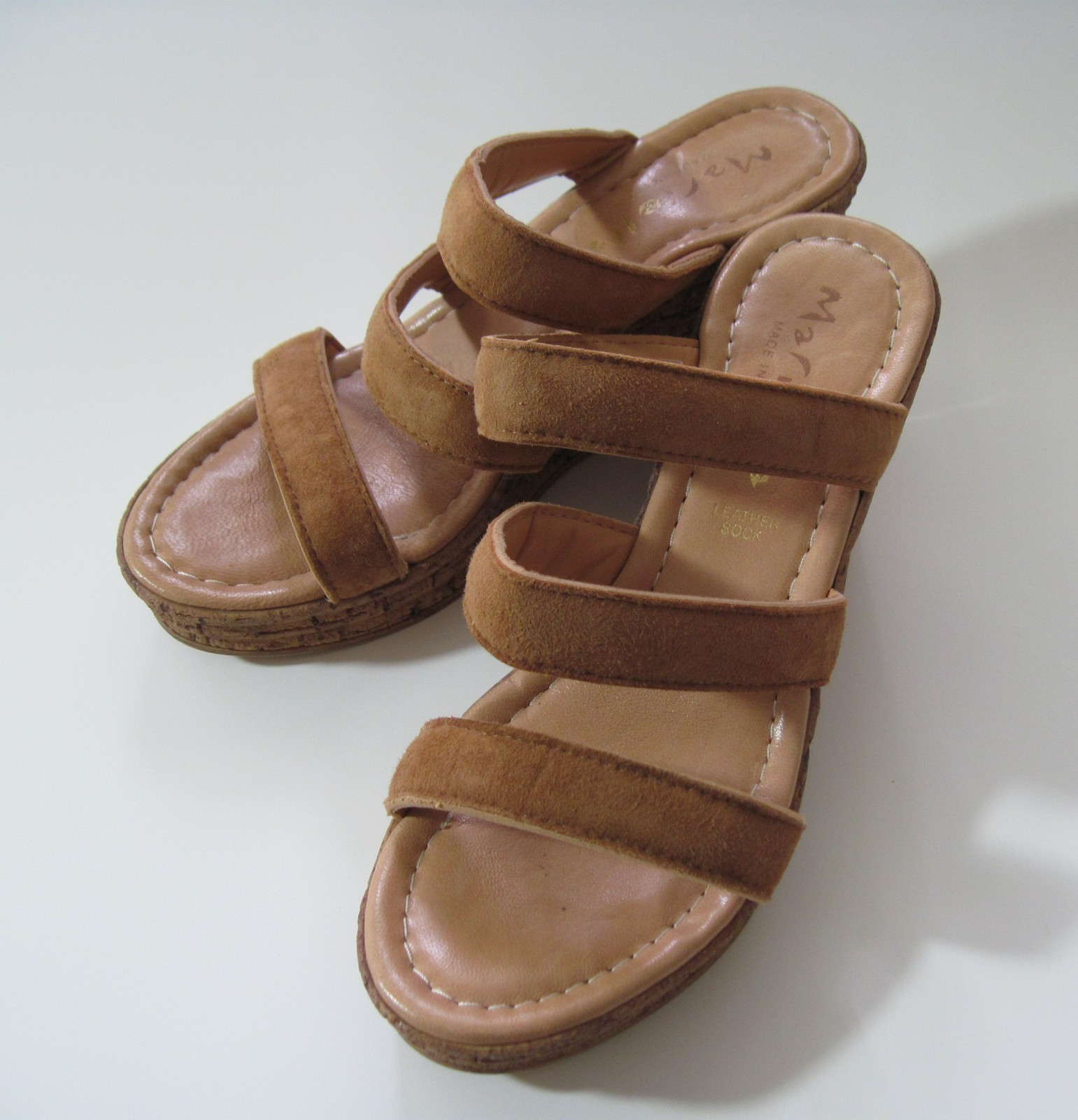 Ladies Sandals Mariella Italy sz.7.5 Platform Wedge Leather upper Comfy Brown