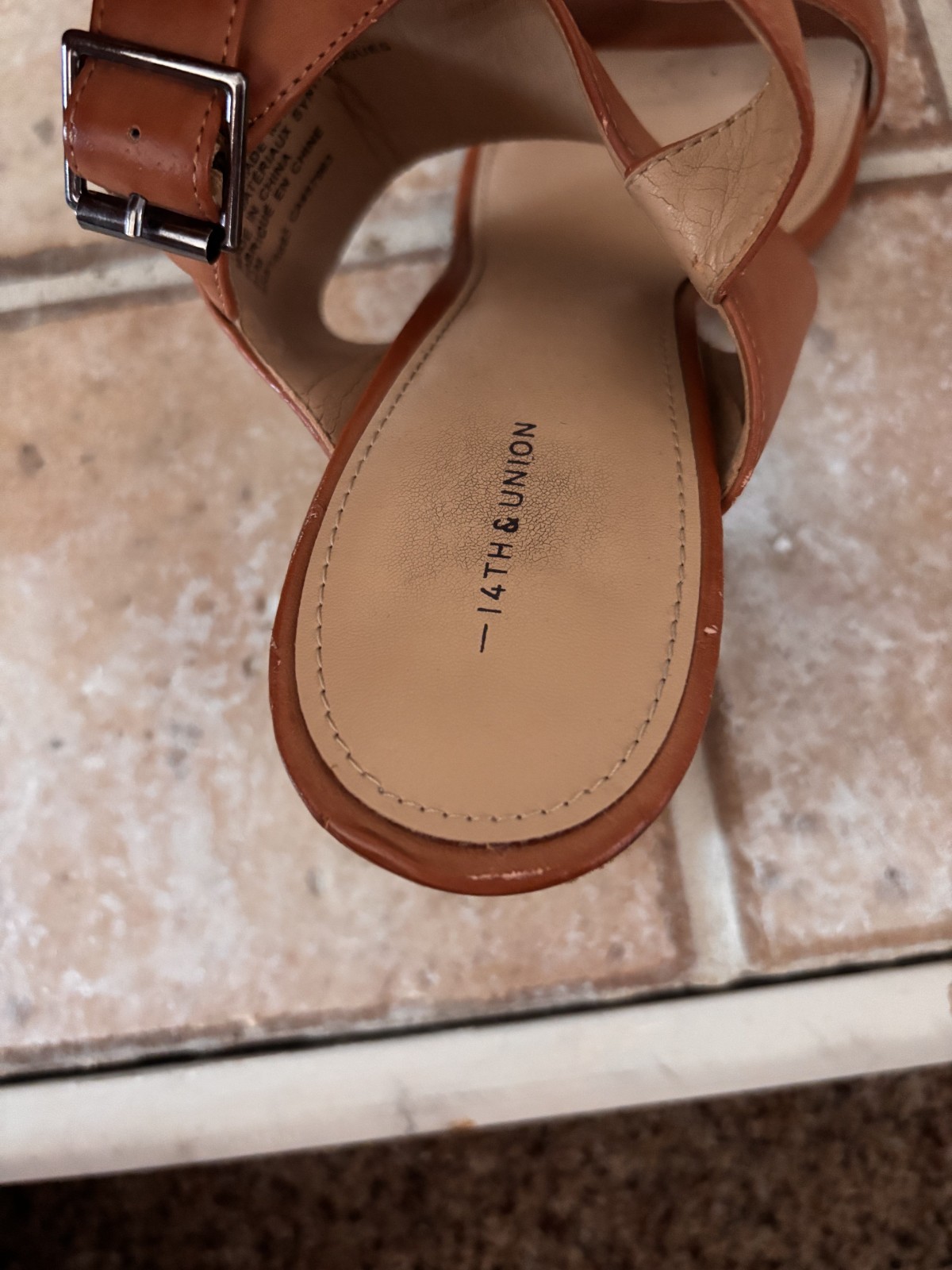 14th & Union Cognac Brown Ankle Strap Block Heel Sandal 9.5