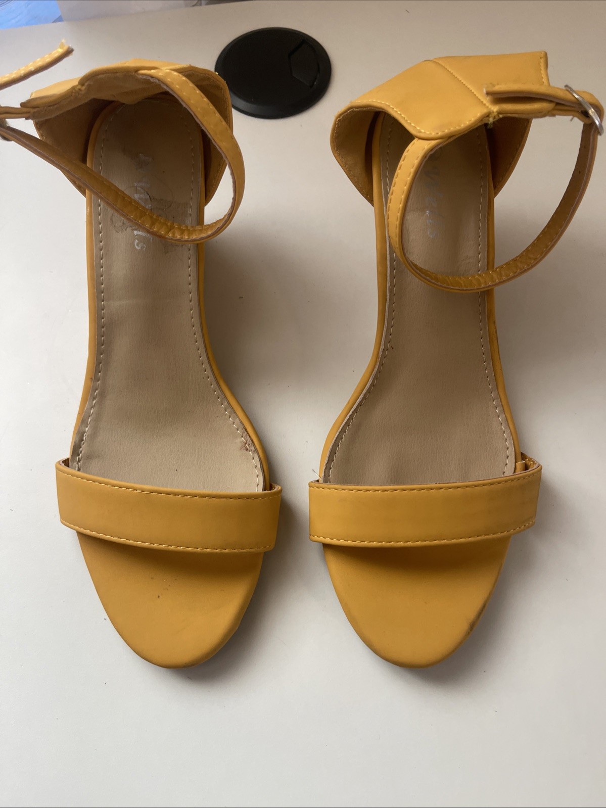 Wells 9 Leatherette Adjustable Ankle Strap Mid Heel Wedge Dress Sandals