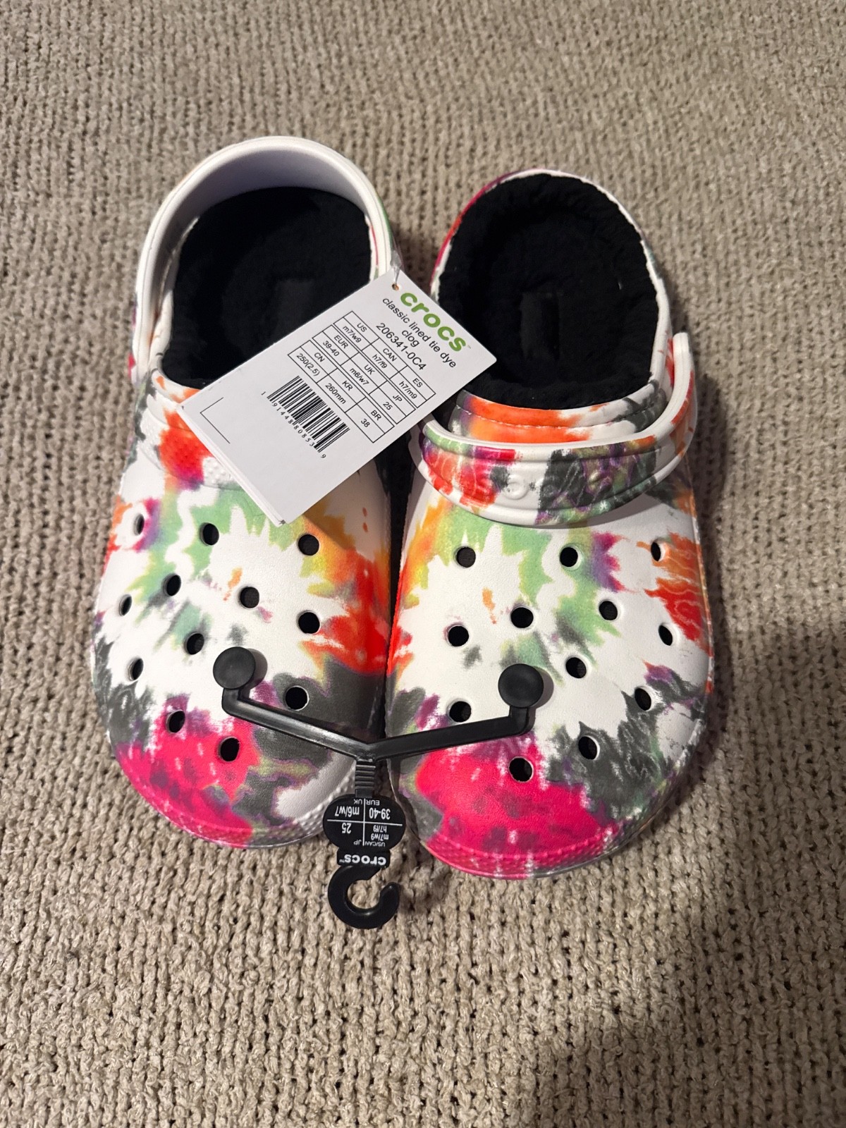 Crocs Classic Lined Tie-Dye Graphic Clogs Multi Color White Black 206683-0C4 J6
