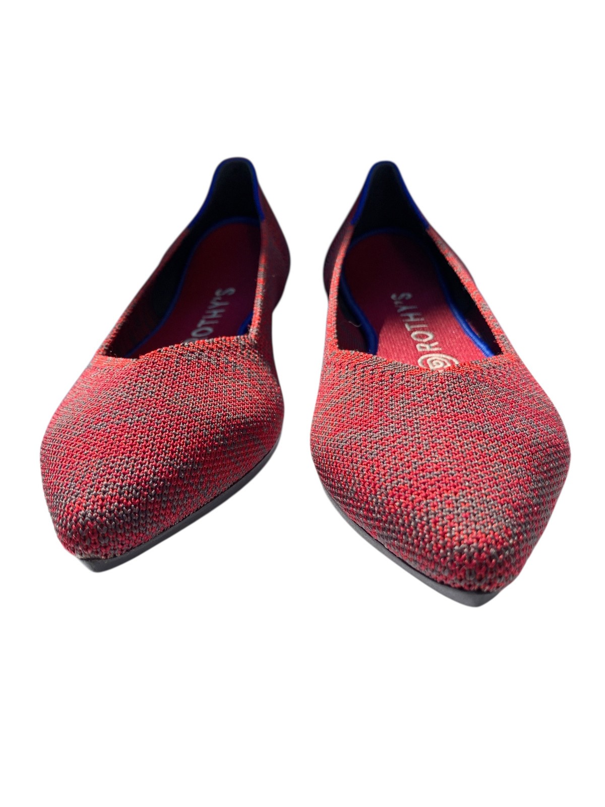 ROTHY’S The Point Flats Women’s 7.5 Red Blue Knit Pointed Toe Washable Shoes