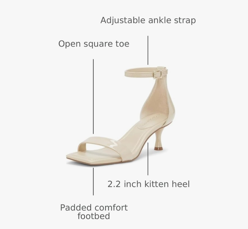 Vince Camuto Sz 5.5M Vinkely Square Toe Kitten Heel Sandals Café Patent Leather