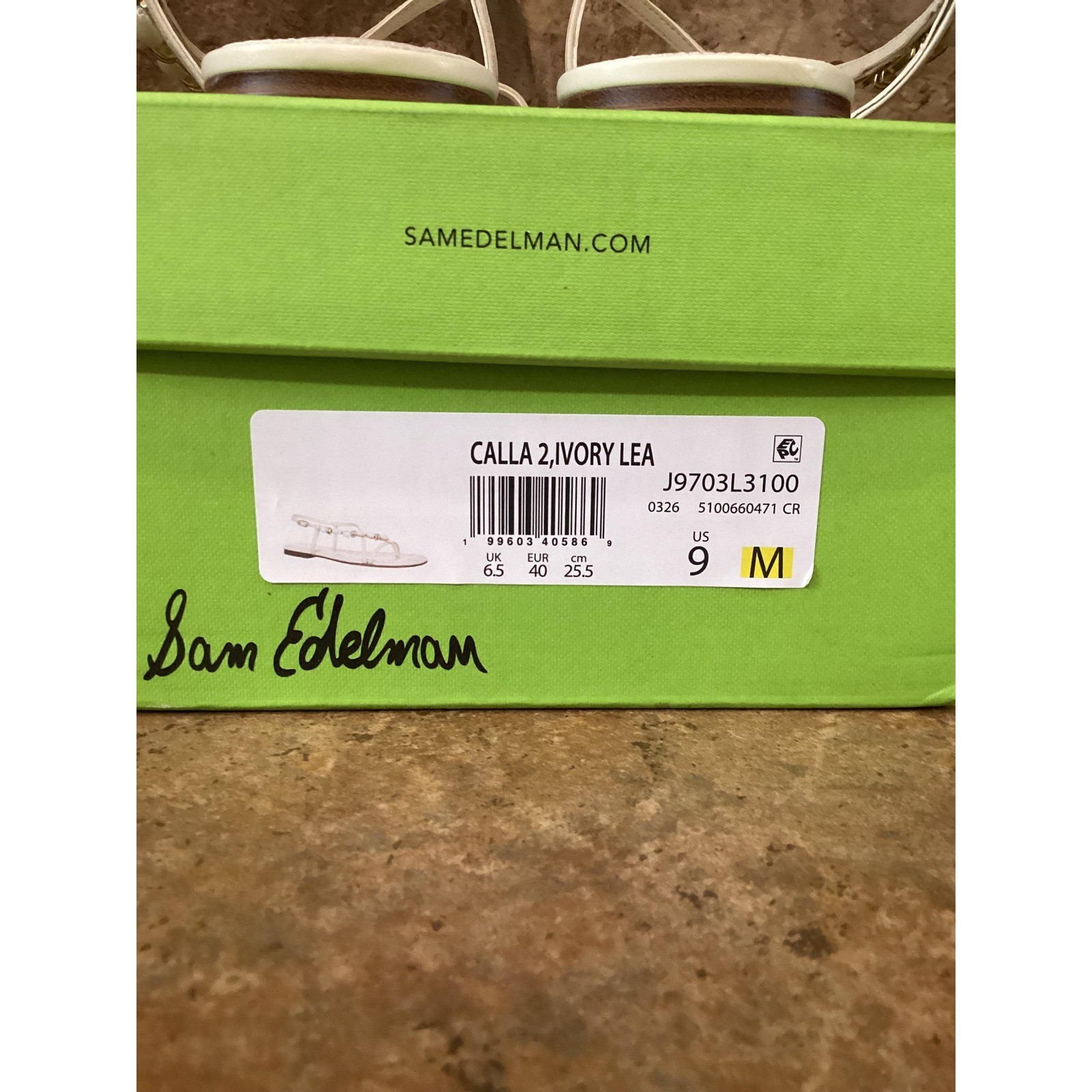 Sam Edelman Calla 2 Ivory Leather Pearl Strappy Flat Sandals Size 9 New