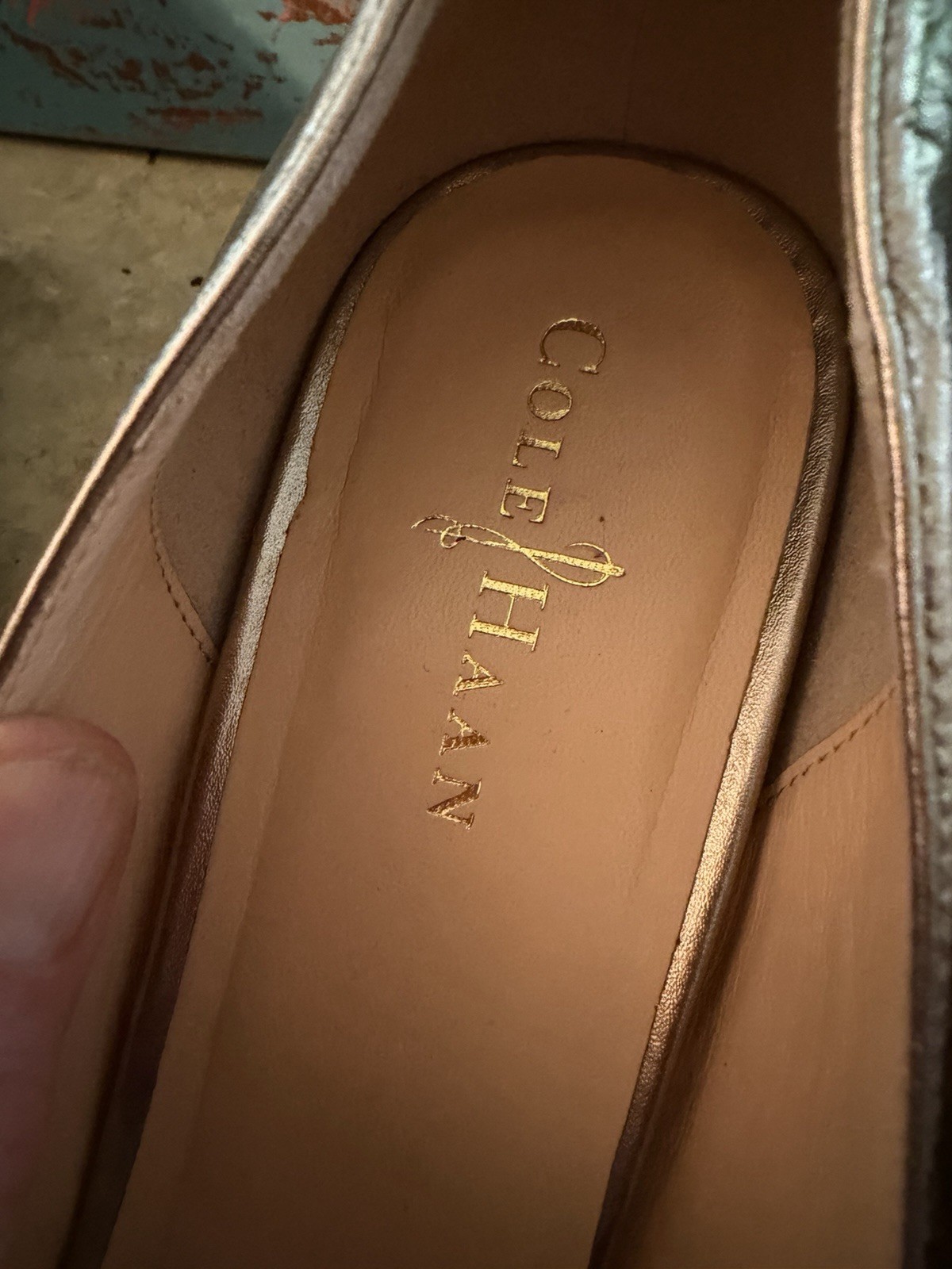 Cole Haan Metallic Gold Leather Peep Toe Cork Wedge Heel-!!M-New